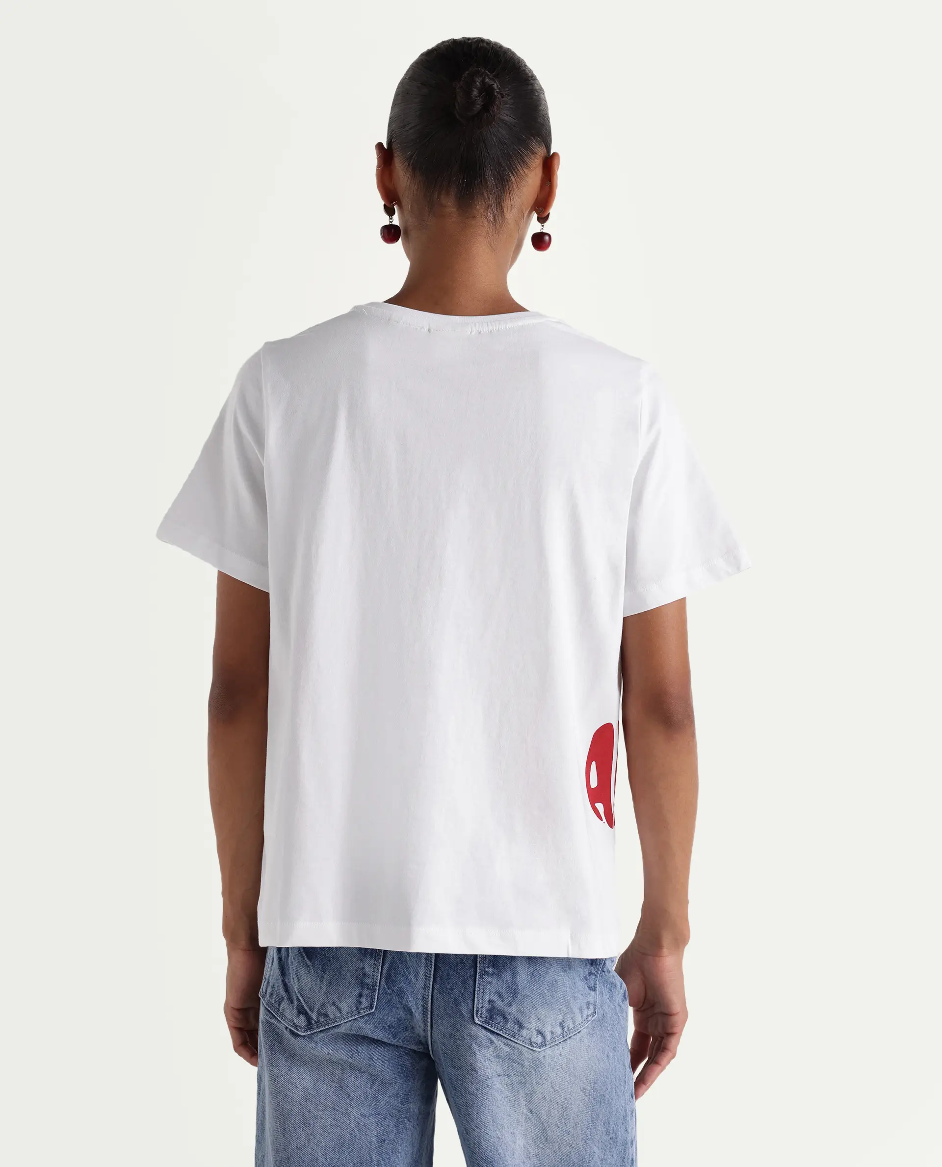 Rareism Women's Zay White Cotton V-Neck Pull-On Relaxed Typography Print T-Shirt - Image 6
