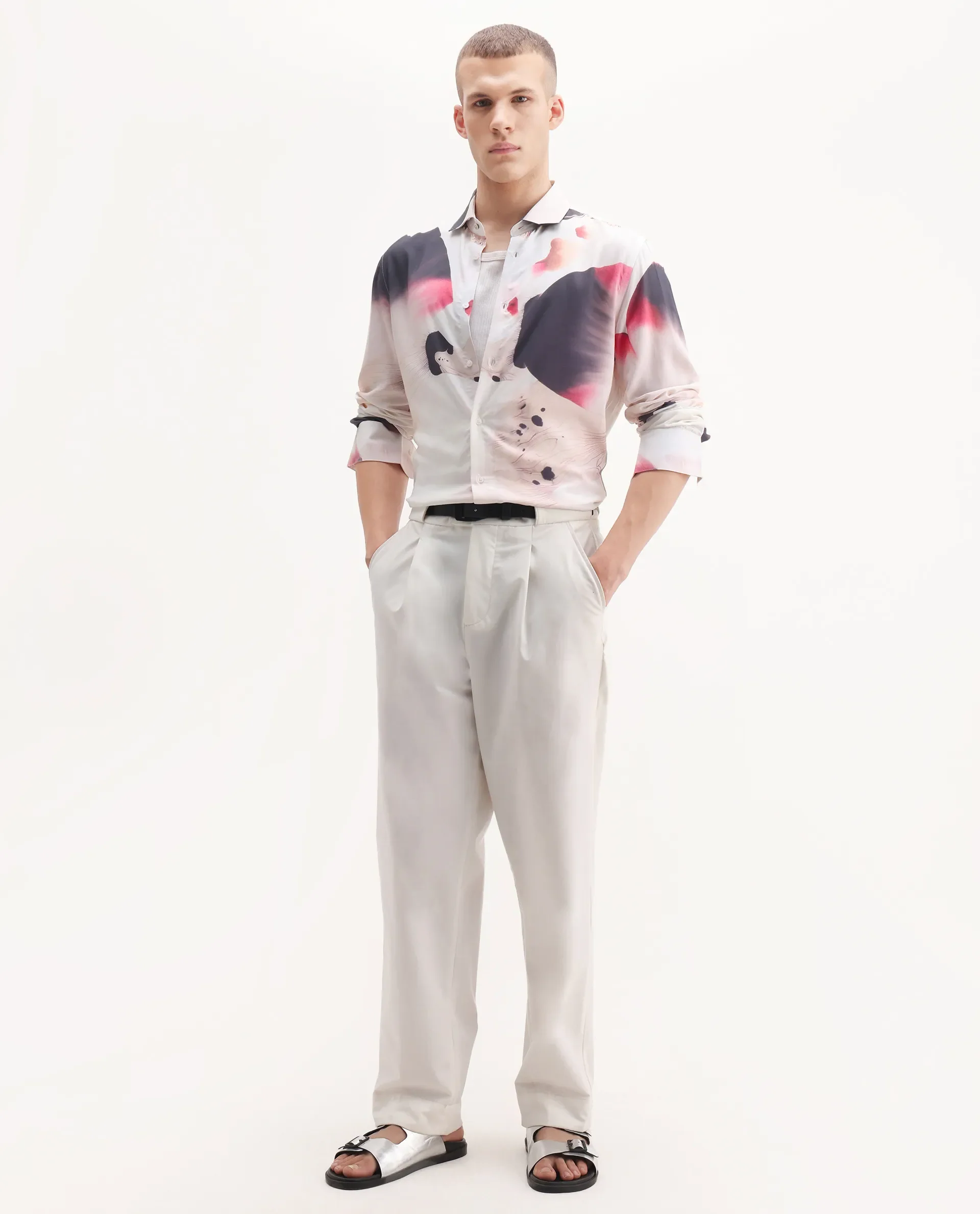 Rare Rabbit Men's Zaya Dusky White Viscose Floral Print Regular Fit Full Sleeve Collared Shirt - Image 2