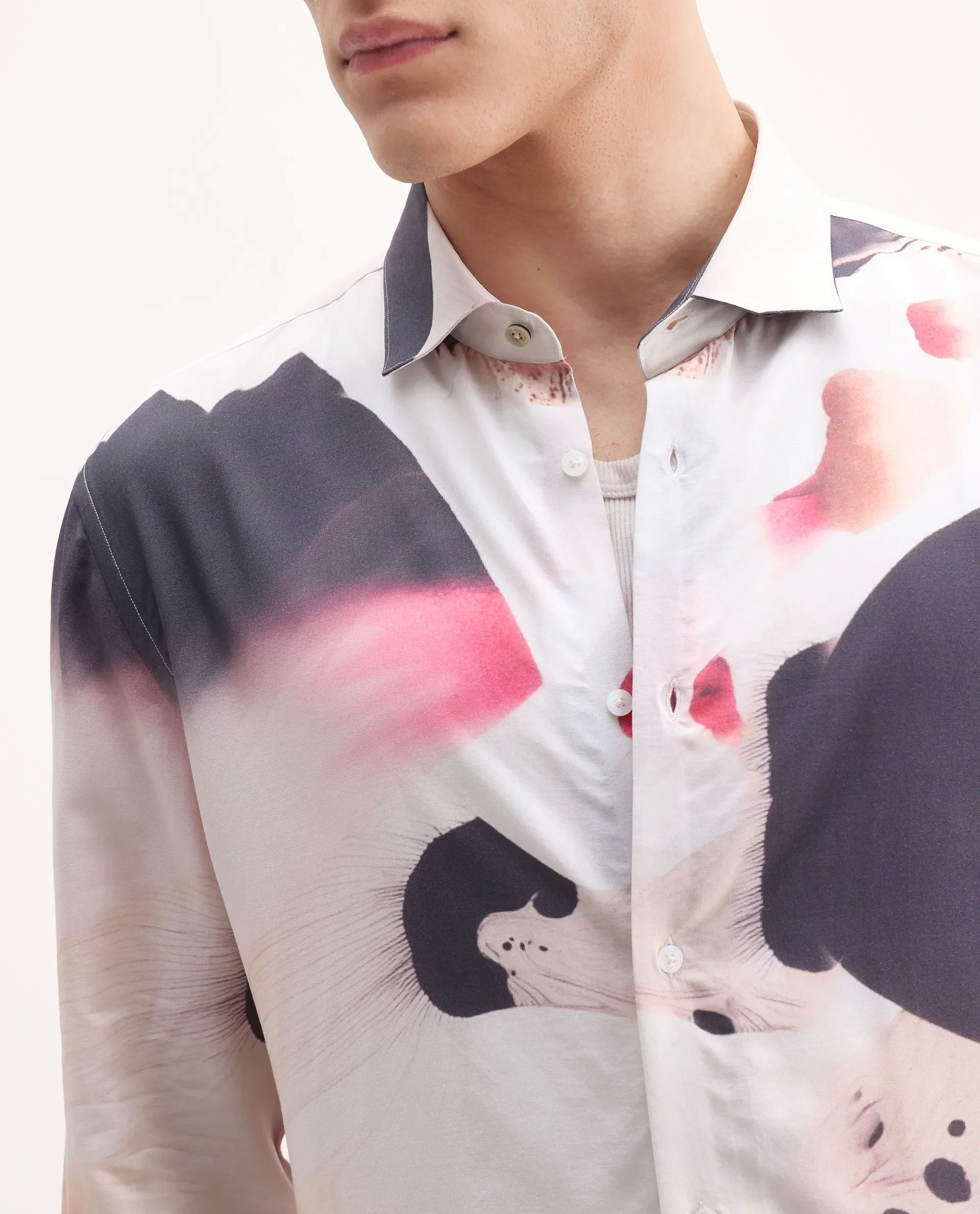 Rare Rabbit Men's Zaya Dusky White Viscose Floral Print Regular Fit Full Sleeve Collared Shirt - Image 3