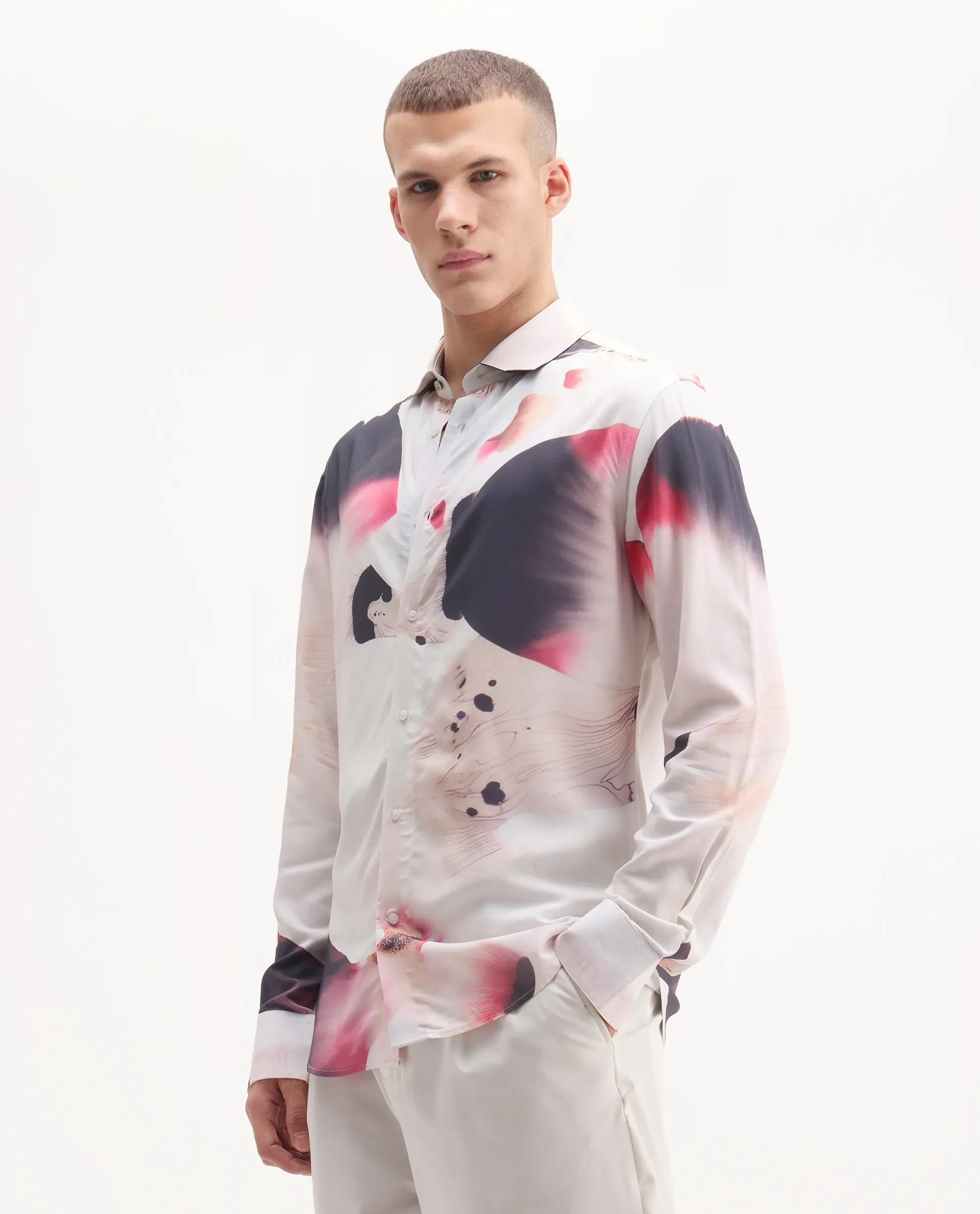 Rare Rabbit Men's Zaya Dusky White Viscose Floral Print Regular Fit Full Sleeve Collared Shirt - Image 5