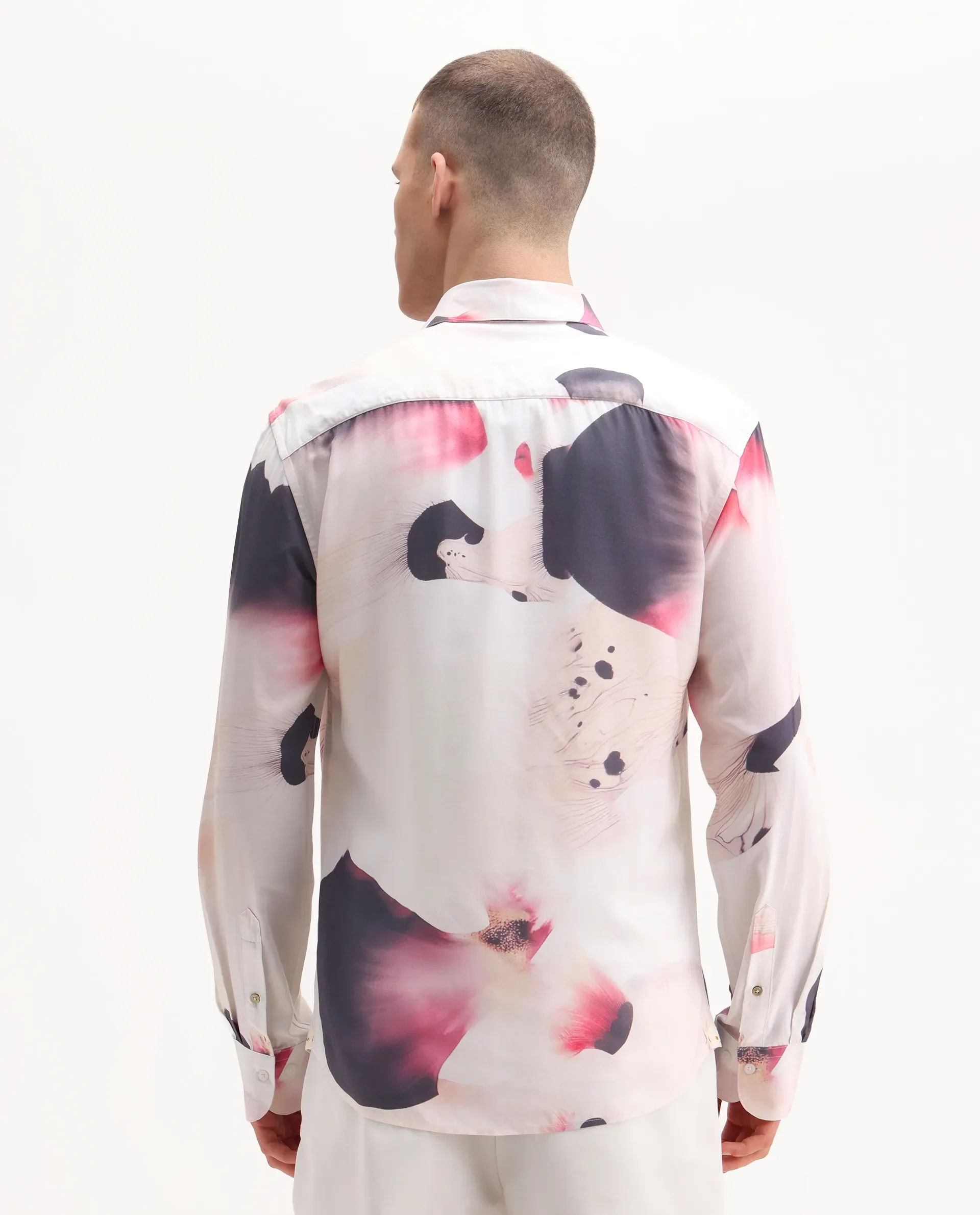 Rare Rabbit Men's Zaya Dusky White Viscose Floral Print Regular Fit Full Sleeve Collared Shirt - Image 7
