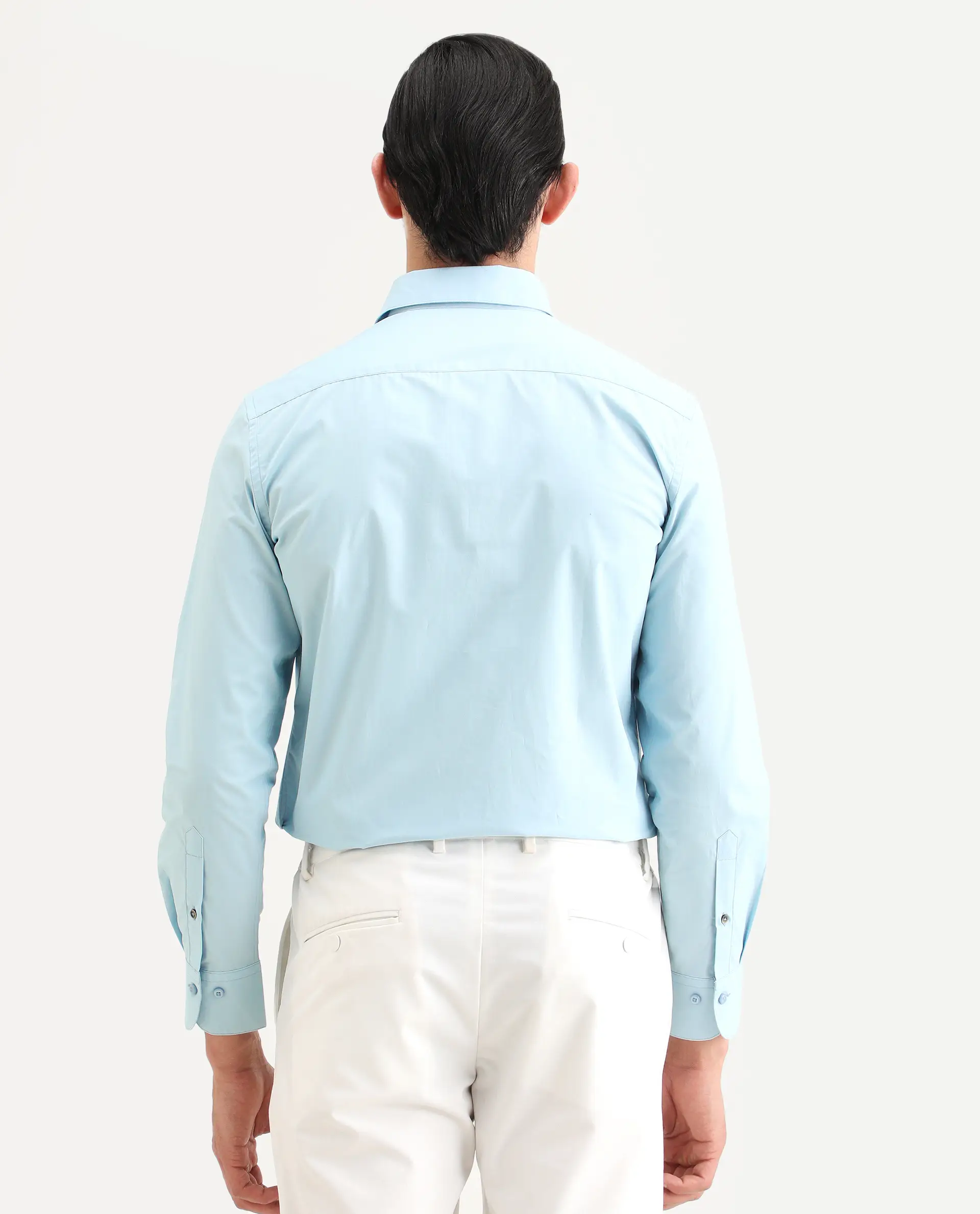 Rare Rabbit Men's Zazzle Light Blue Cotton Fabric Full Sleeve Spread Collar Regular Fit Plain Shirt - Image 7