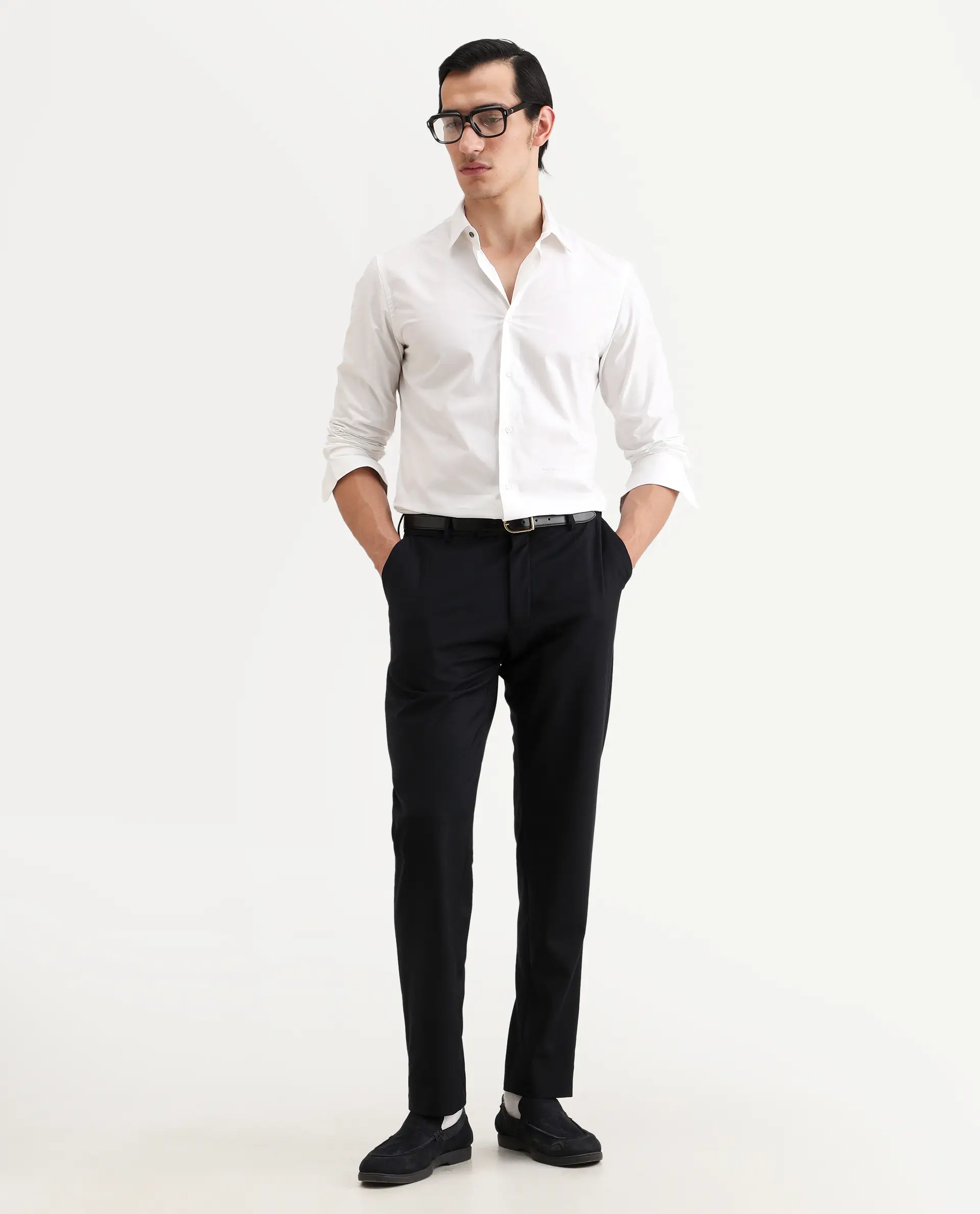 Rare Rabbit Men's Zazzle White Cotton Fabric Full Sleeve Spread Collar Regular Fit Plain Shirt - Image 2