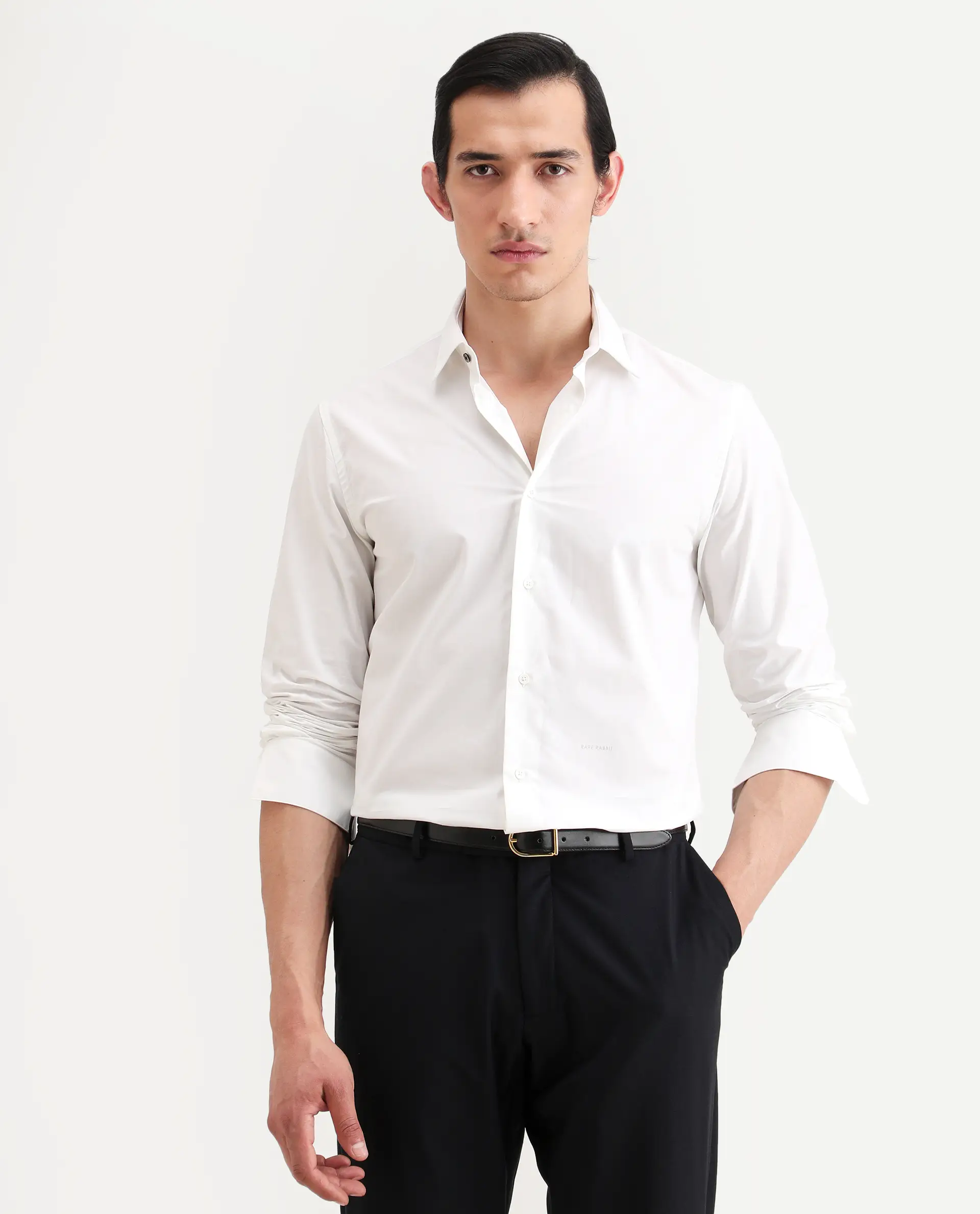 Rare Rabbit Men's Zazzle White Cotton Fabric Full Sleeve Spread Collar Regular Fit Plain Shirt - Image 5