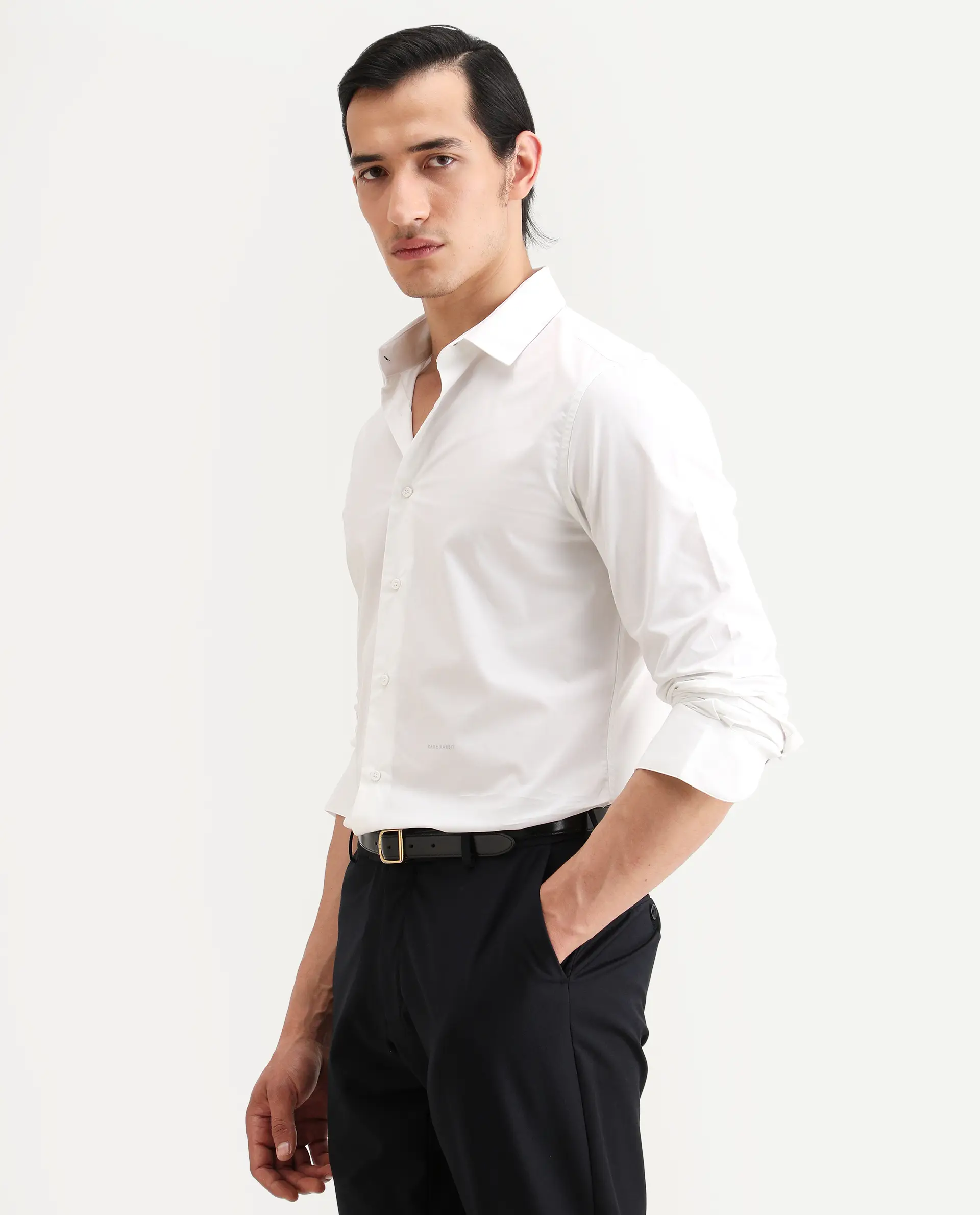 Rare Rabbit Men's Zazzle White Cotton Fabric Full Sleeve Spread Collar Regular Fit Plain Shirt - Image 6
