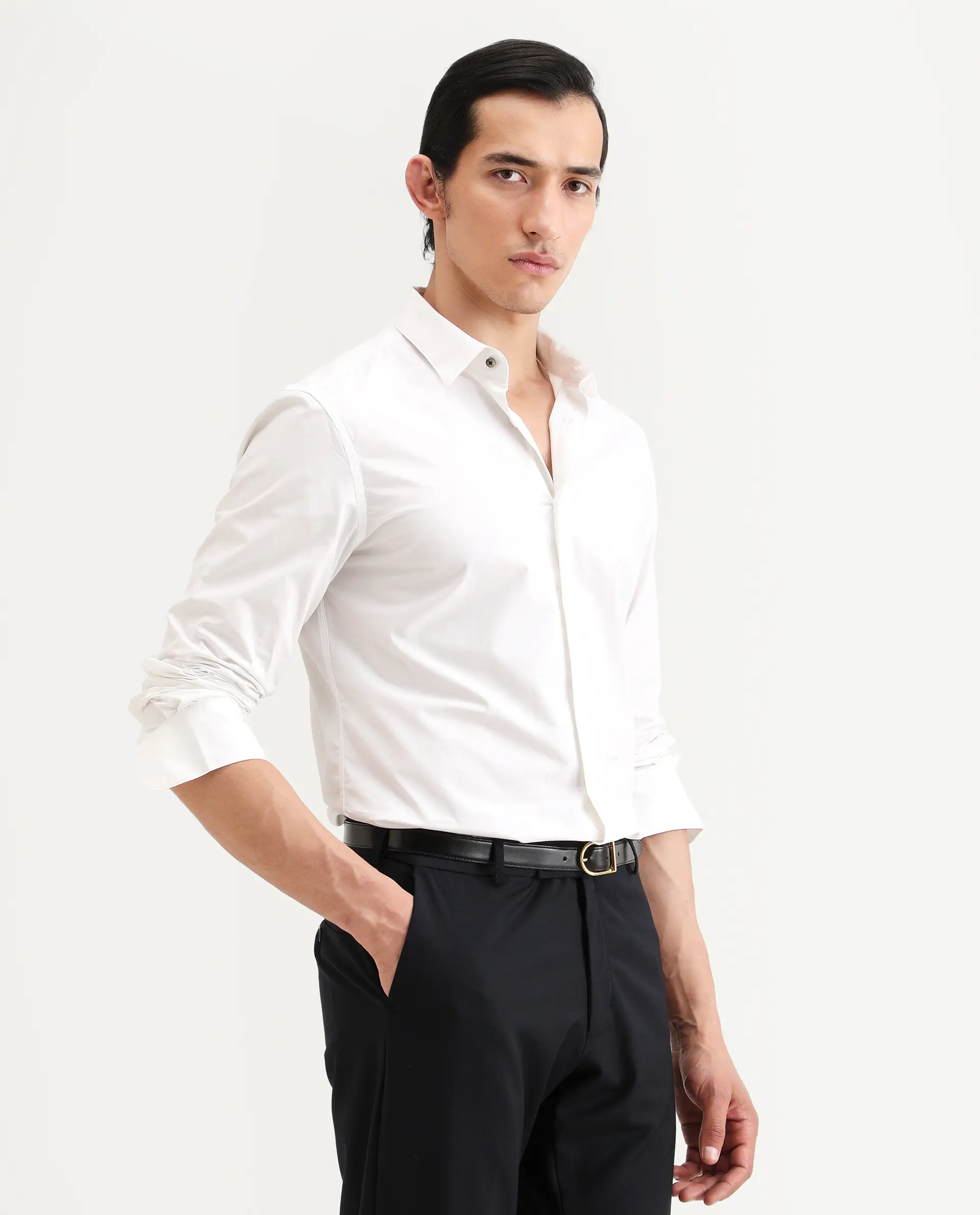 Rare Rabbit Men's Zazzle White Cotton Fabric Full Sleeve Spread Collar Regular Fit Plain Shirt - Image 7