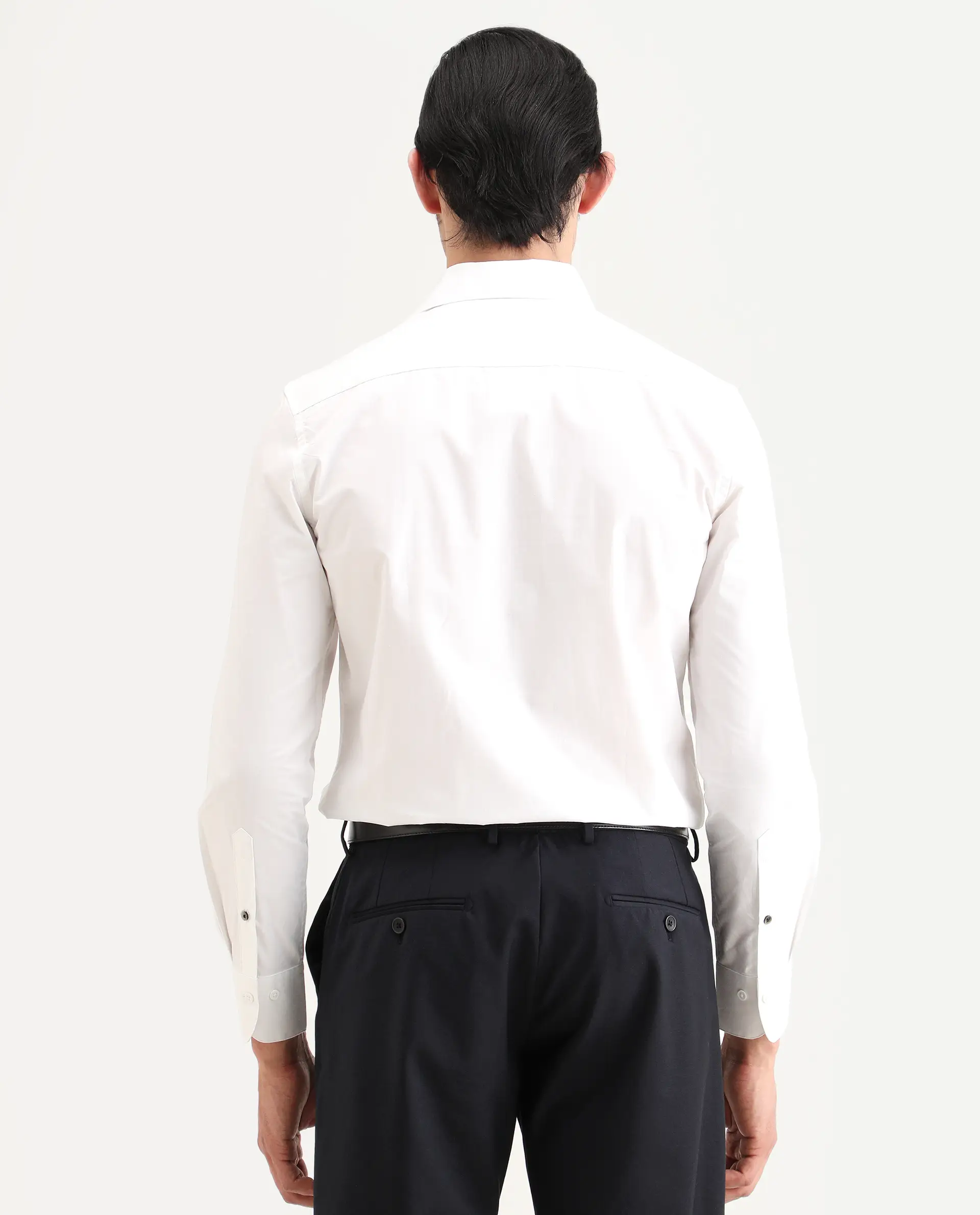 Rare Rabbit Men's Zazzle White Cotton Fabric Full Sleeve Spread Collar Regular Fit Plain Shirt - Image 8