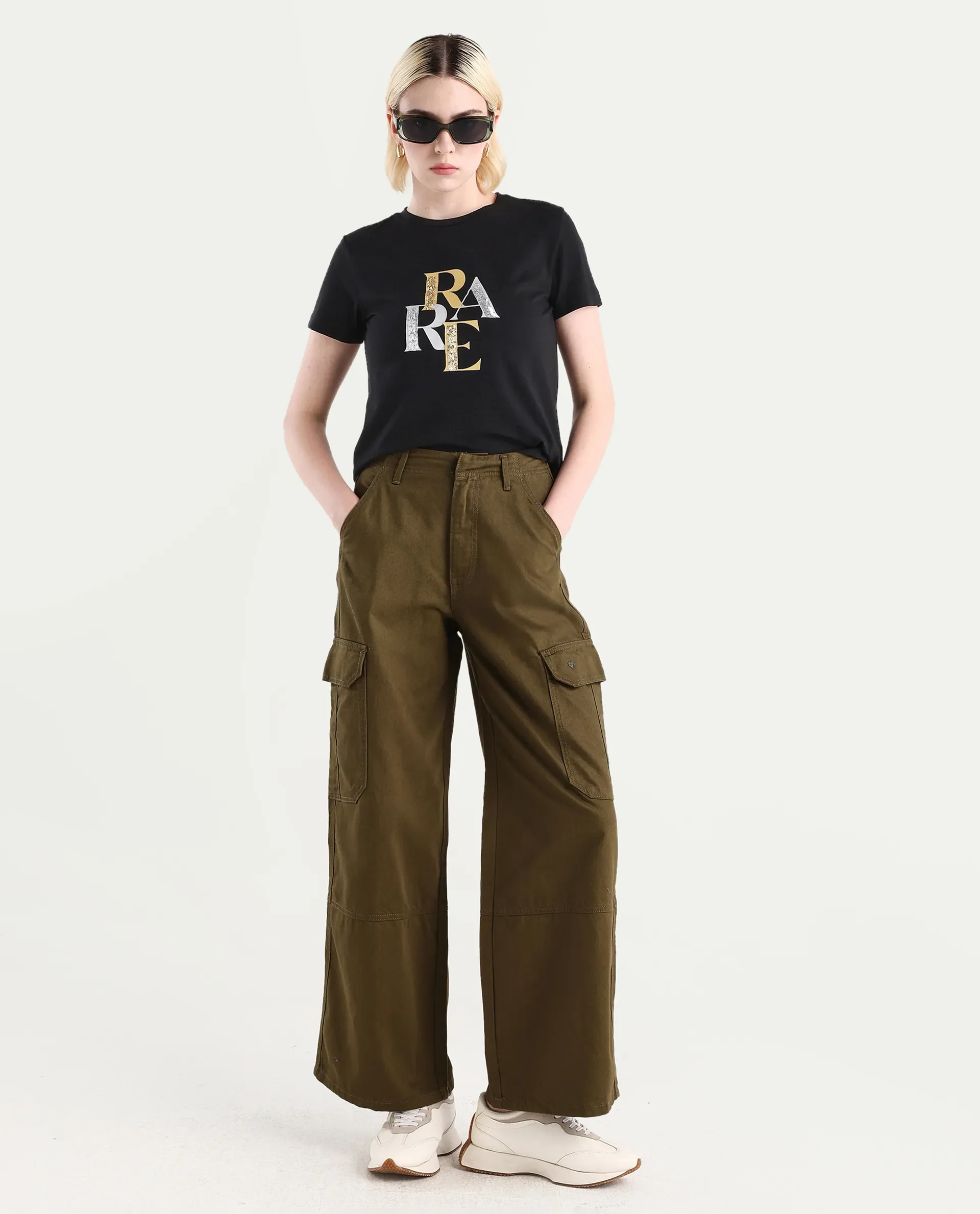 Rareism Women's Zebec Black Cotton Blend Crew Neck Graphic Print Regular Fit T-Shirt - Image 2