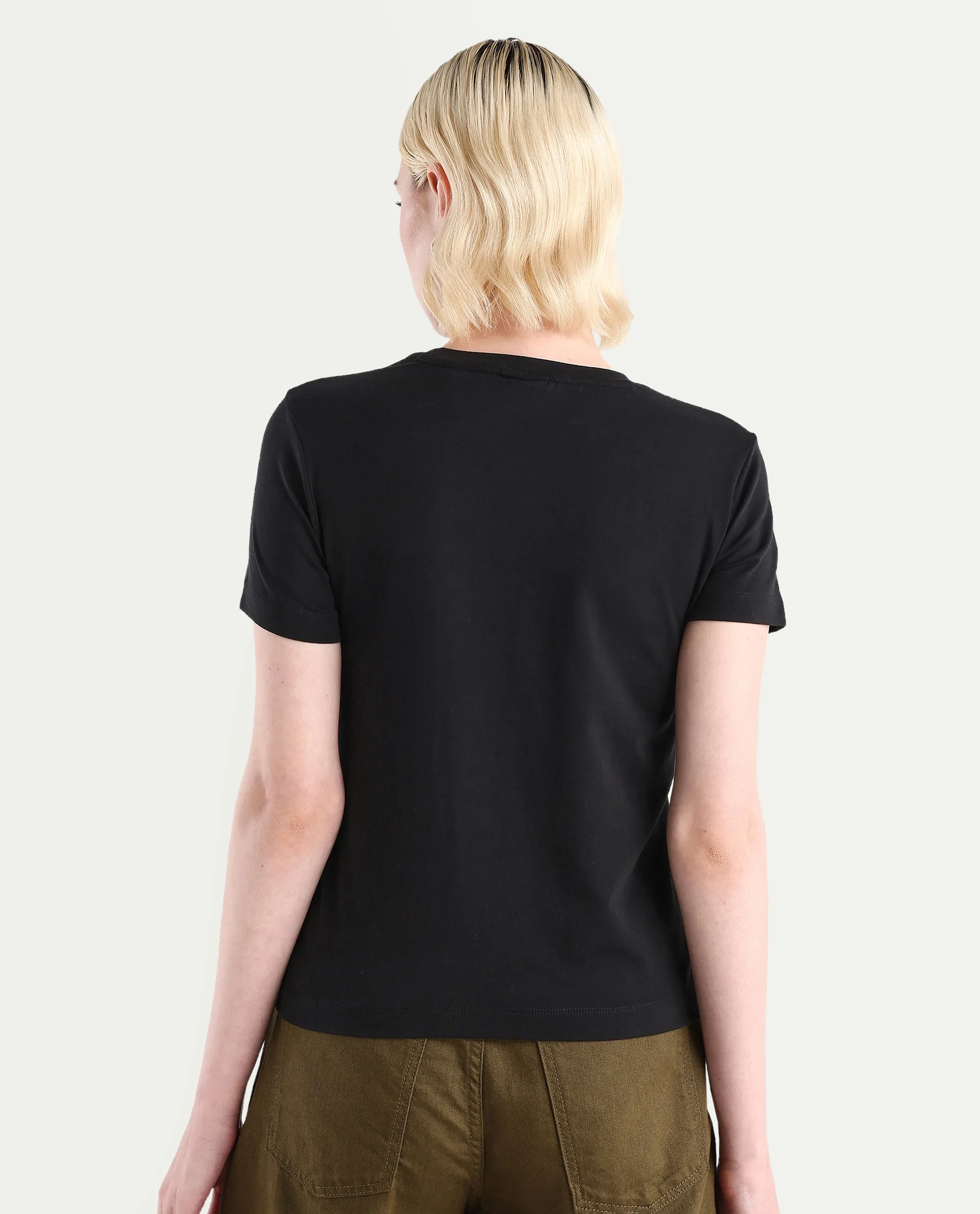 Rareism Women's Zebec Black Cotton Blend Crew Neck Graphic Print Regular Fit T-Shirt - Image 6
