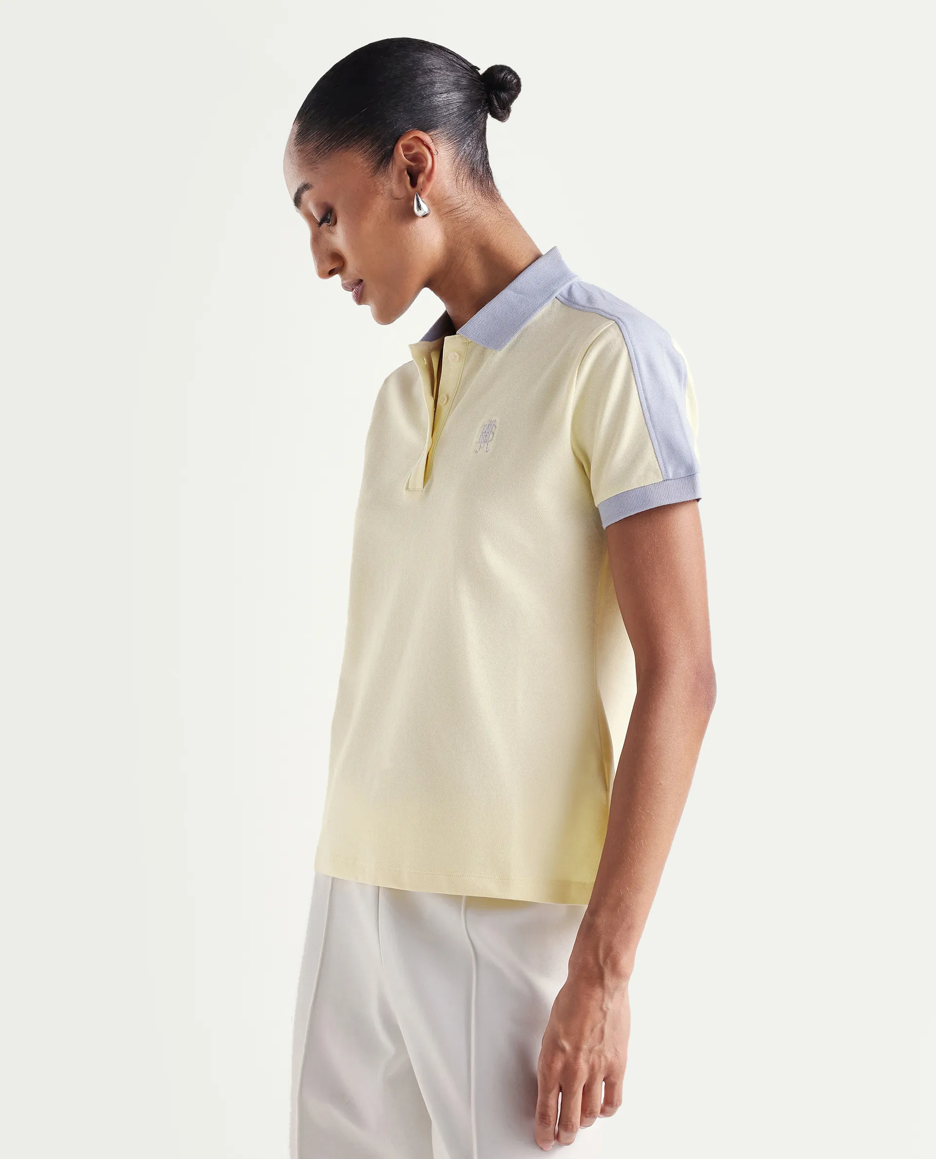 Rareism Women's Zeco Light Yellow Cotton Blend Half Sleeve Regular Fit Plain Polo - Image 5