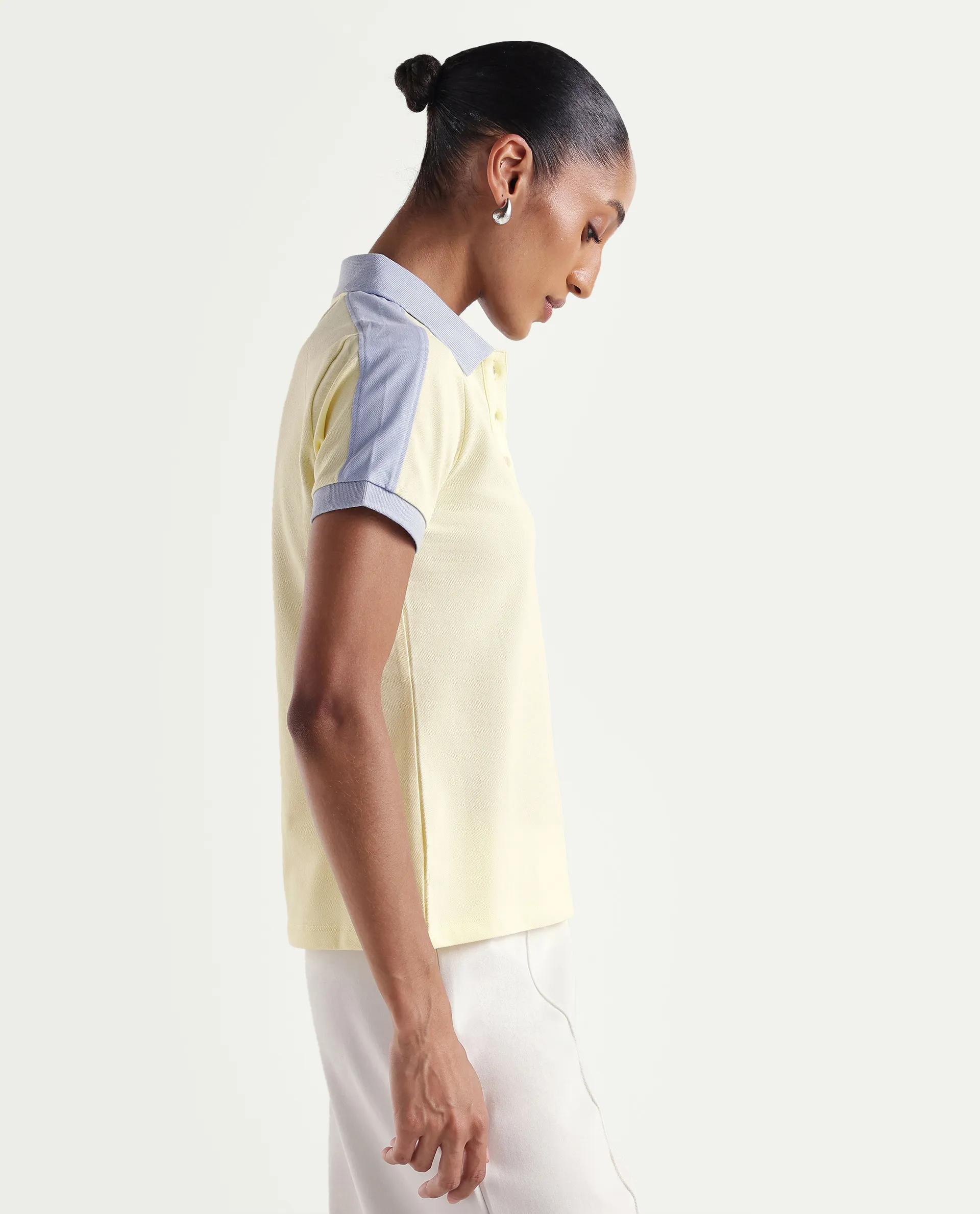 Rareism Women's Zeco Light Yellow Cotton Blend Half Sleeve Regular Fit Plain Polo - Image 6