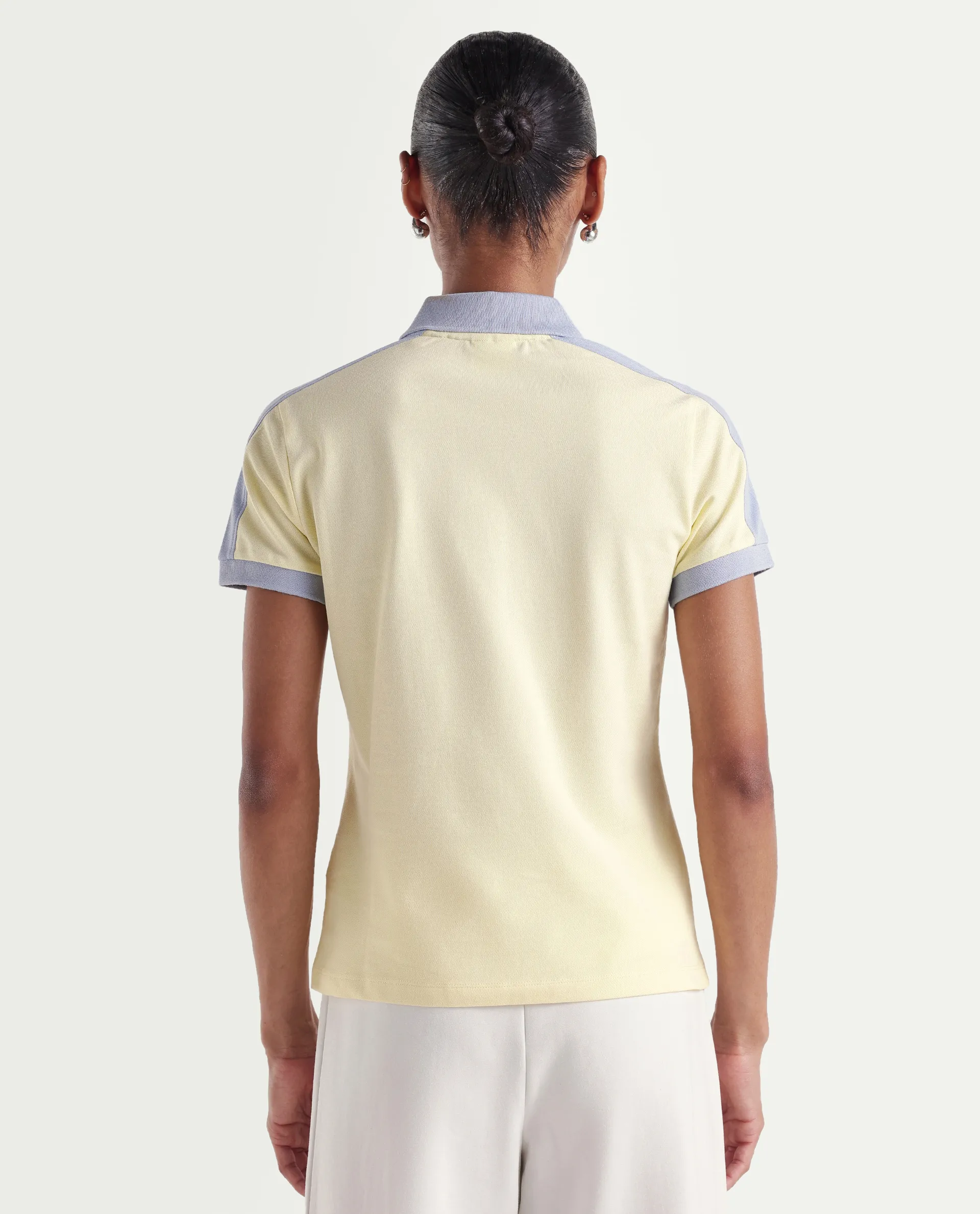 Rareism Women's Zeco Light Yellow Cotton Blend Half Sleeve Regular Fit Plain Polo - Image 7