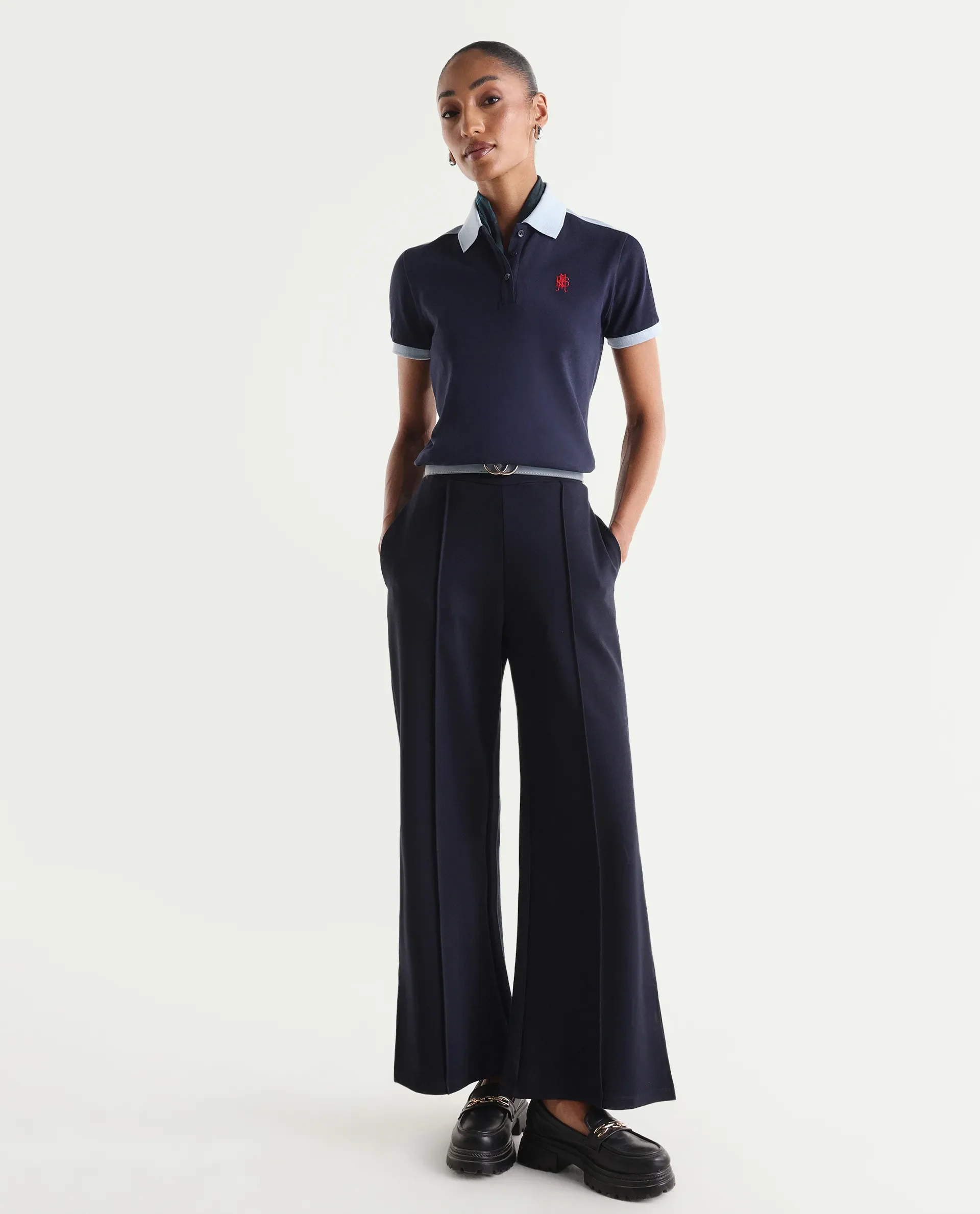 Rareism Women's Zeco Navy Cotton Blend Half Sleeve Regular Fit Plain Polo - Image 2