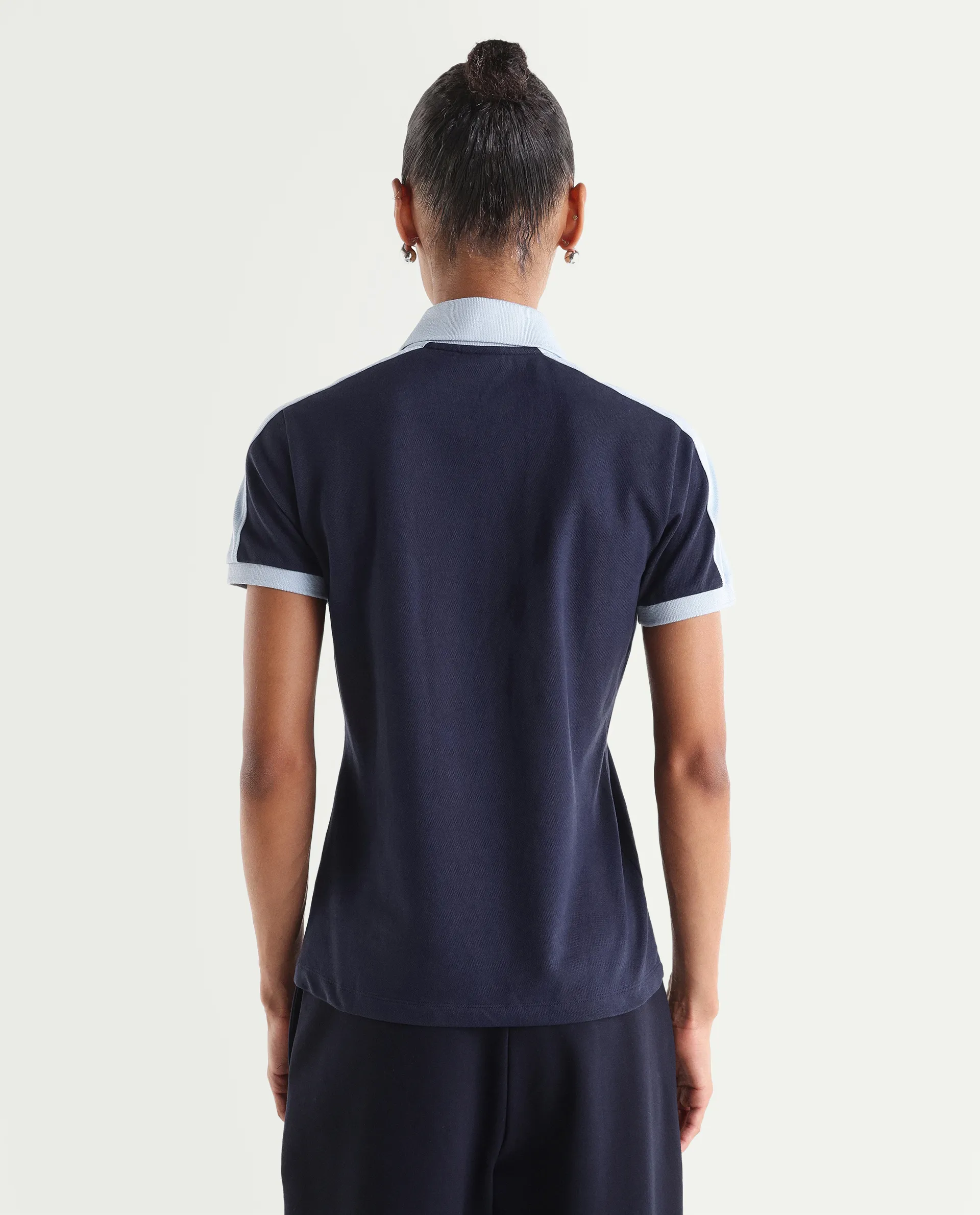 Rareism Women's Zeco Navy Cotton Blend Half Sleeve Regular Fit Plain Polo - Image 6