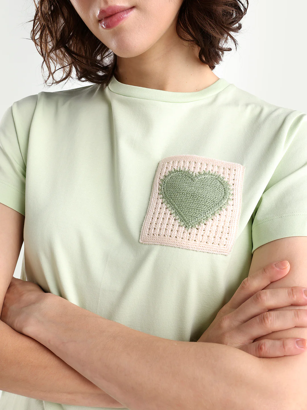 Rareism Women's Zed Light Green Cotton Blend Half Sleeve Regular Fit Plain T-Shirt - Image 3