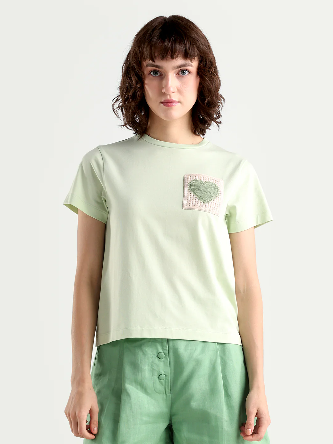 Rareism Women's Zed Light Green Cotton Blend Half Sleeve Regular Fit Plain T-Shirt - Image 4
