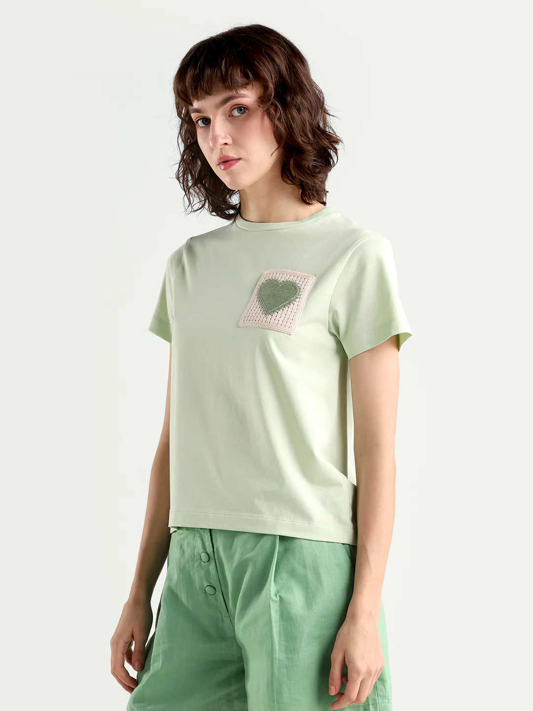 Rareism Women's Zed Light Green Cotton Blend Half Sleeve Regular Fit Plain T-Shirt - Image 5