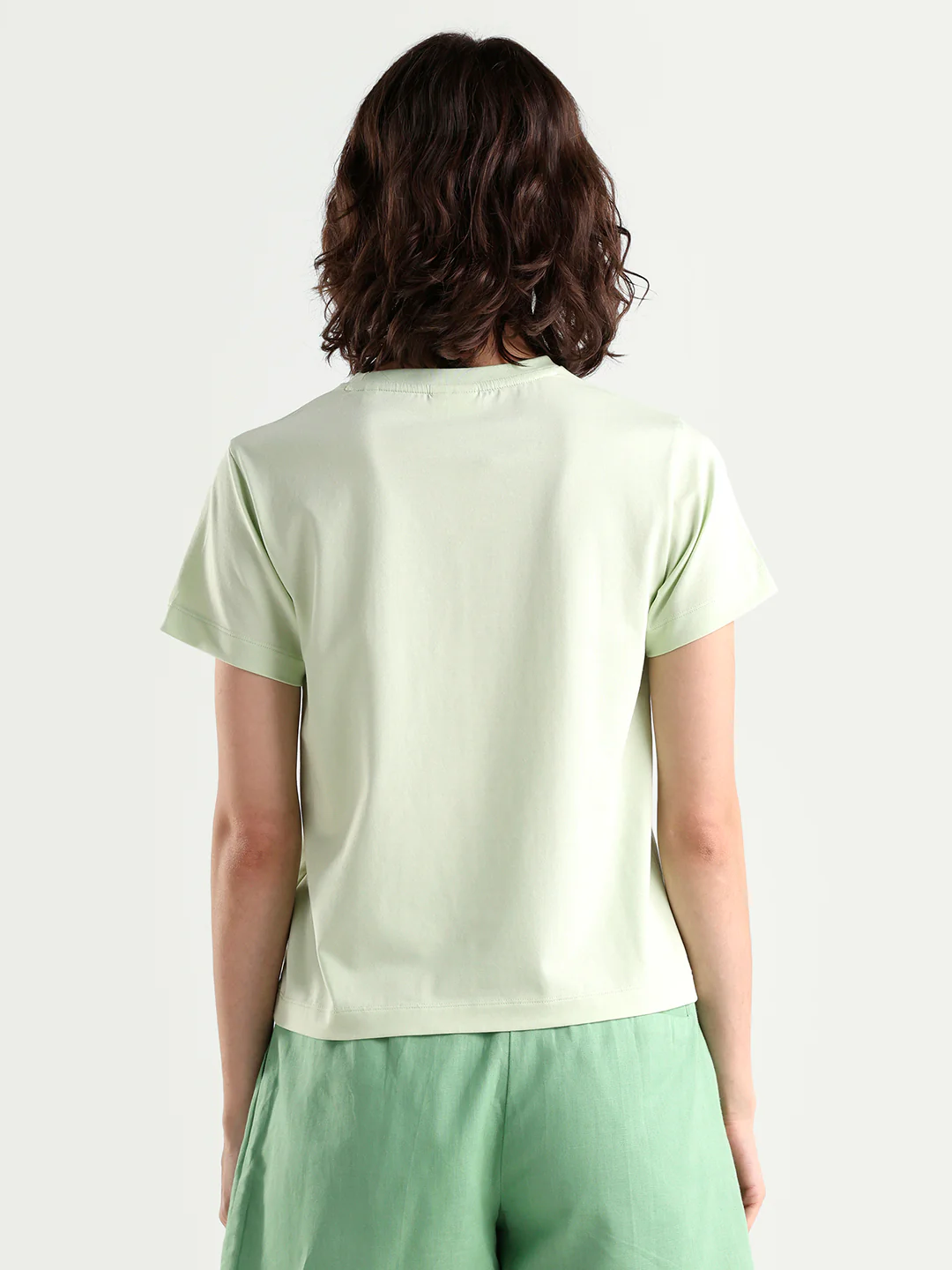 Rareism Women's Zed Light Green Cotton Blend Half Sleeve Regular Fit Plain T-Shirt - Image 7