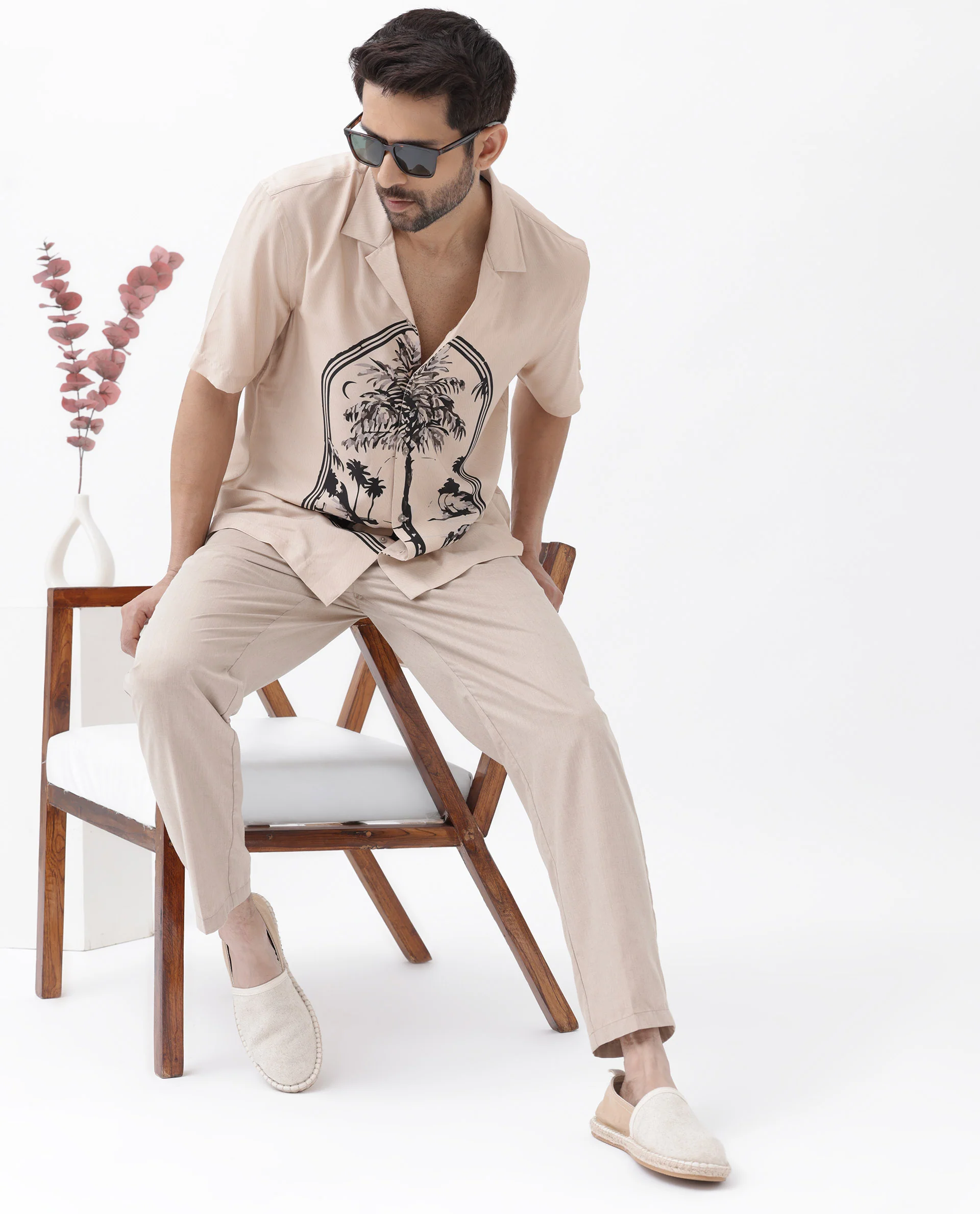 Rare Rabbit Men's Zedd Light Peach Viscose Tropical Print Boxy Fit Half Sleeve Cuban Collar Shirt - Image 4