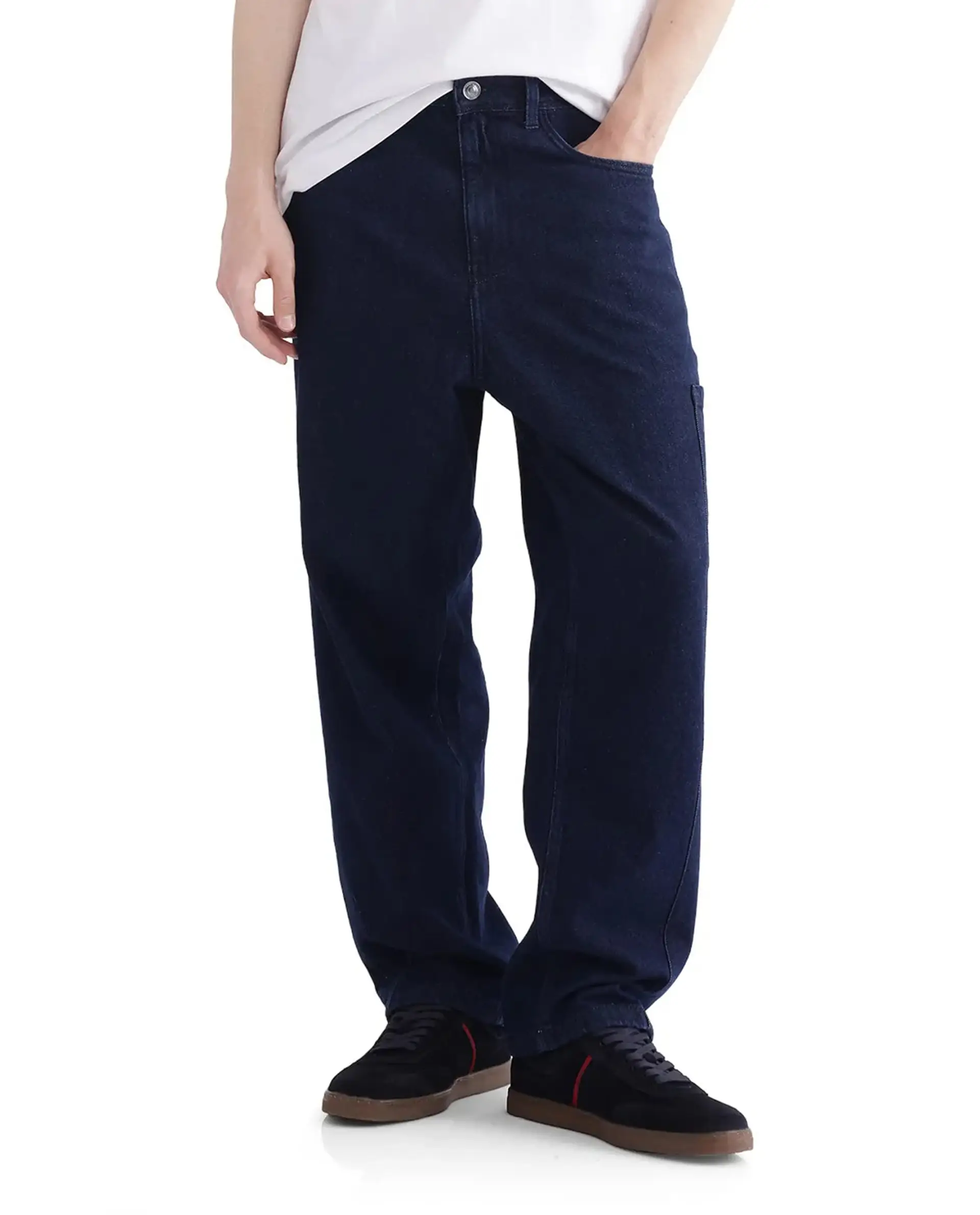 Rare Rabbit Men's Zedet Blue Cotton Plain Baggy Fit Jeans - Image 13