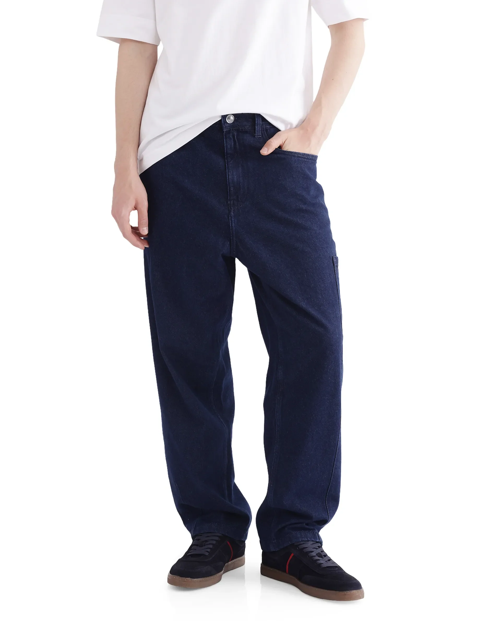 Rare Rabbit Men's Zedet Blue Cotton Plain Baggy Fit Jeans - Image 3