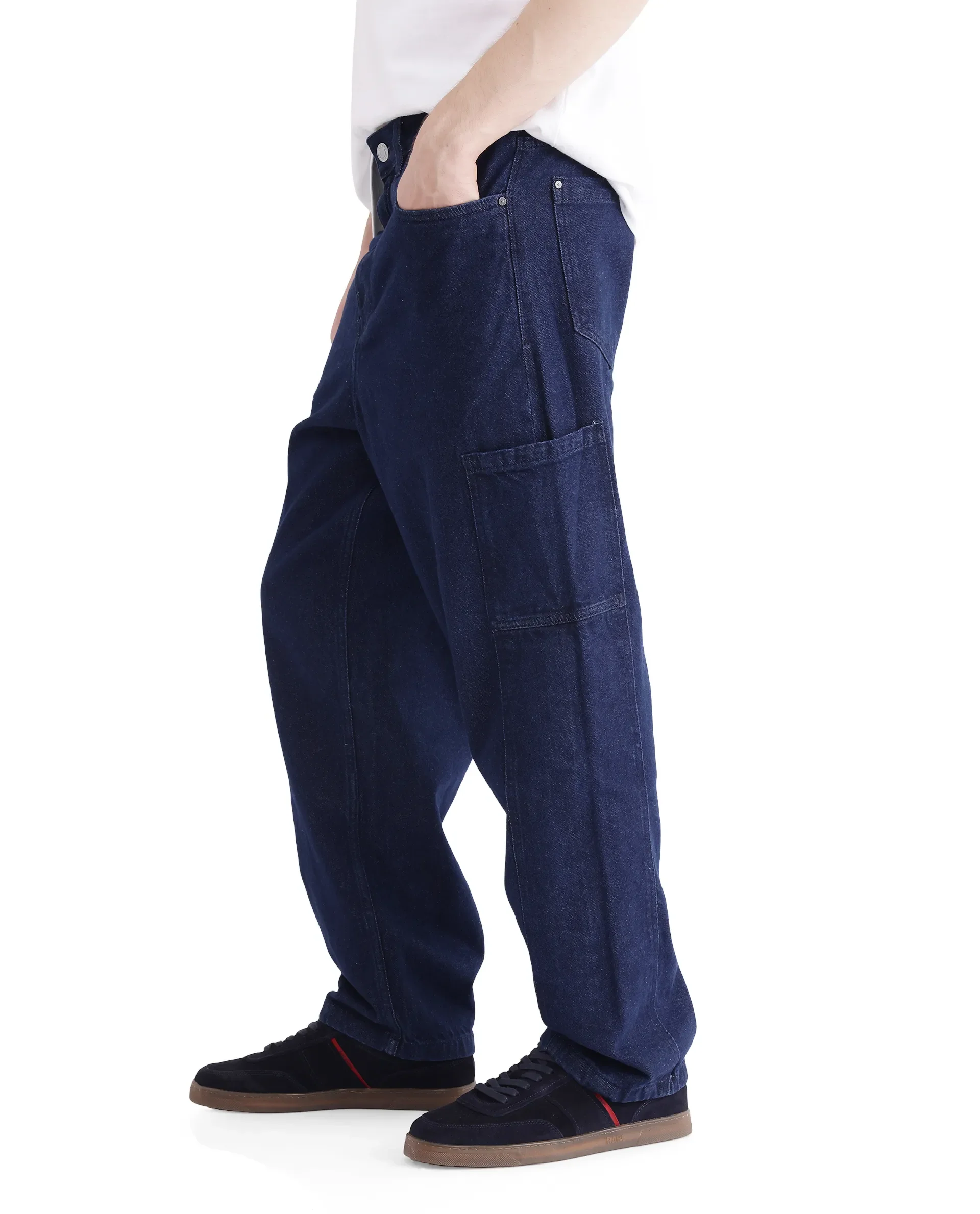 Rare Rabbit Men's Zedet Blue Cotton Plain Baggy Fit Jeans - Image 4