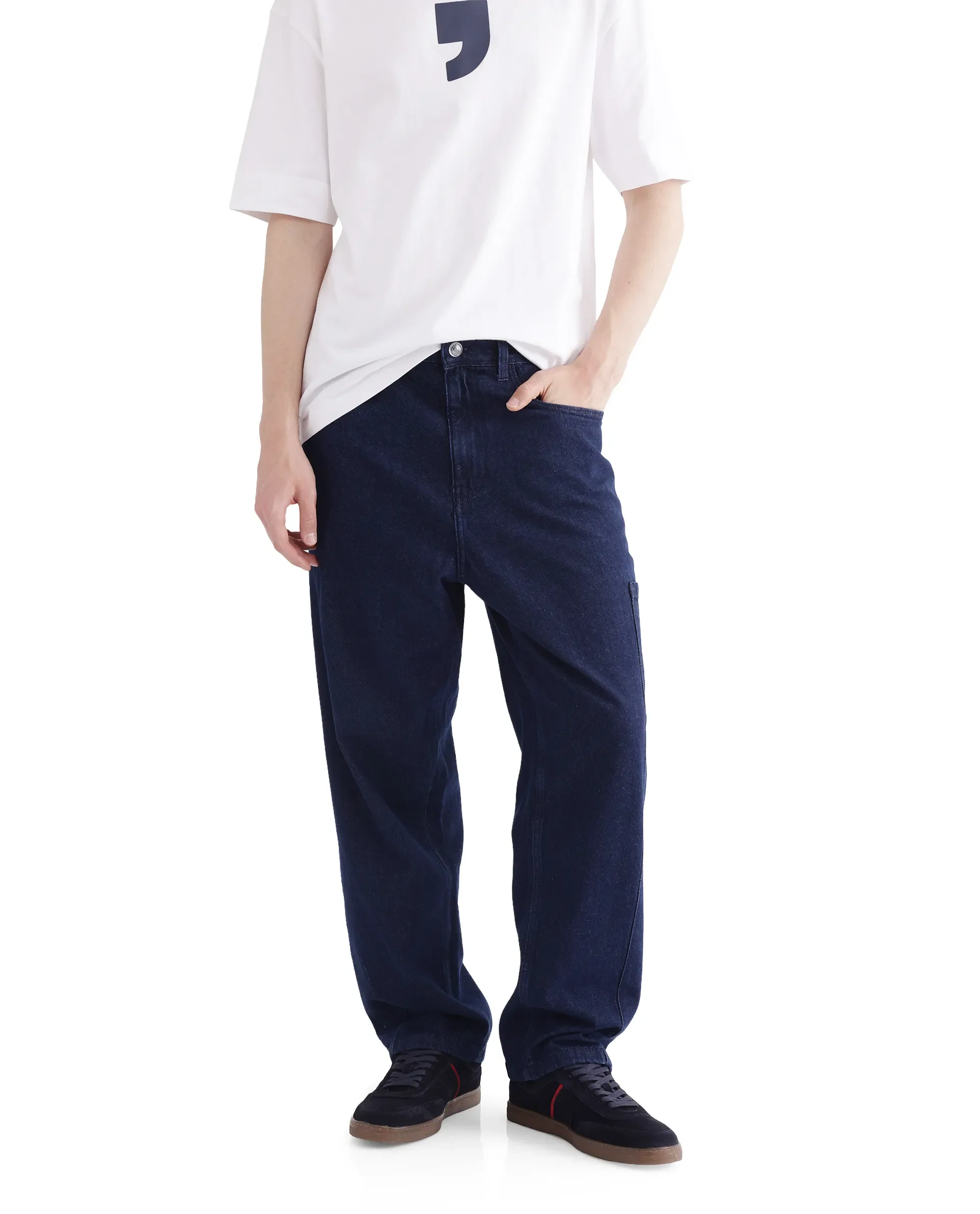 Rare Rabbit Men's Zedet Blue Cotton Plain Baggy Fit Jeans - Image 5