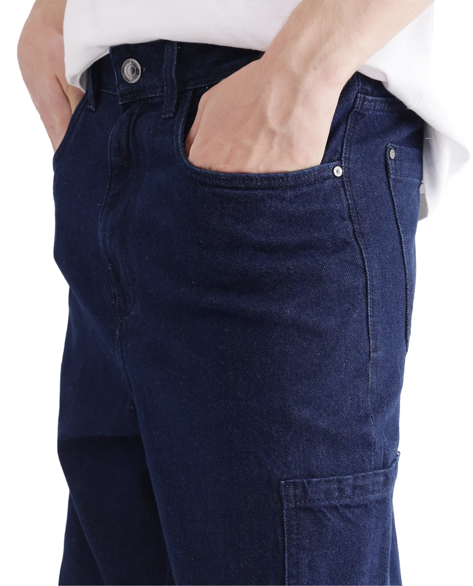 Rare Rabbit Men's Zedet Blue Cotton Plain Baggy Fit Jeans - Image 6