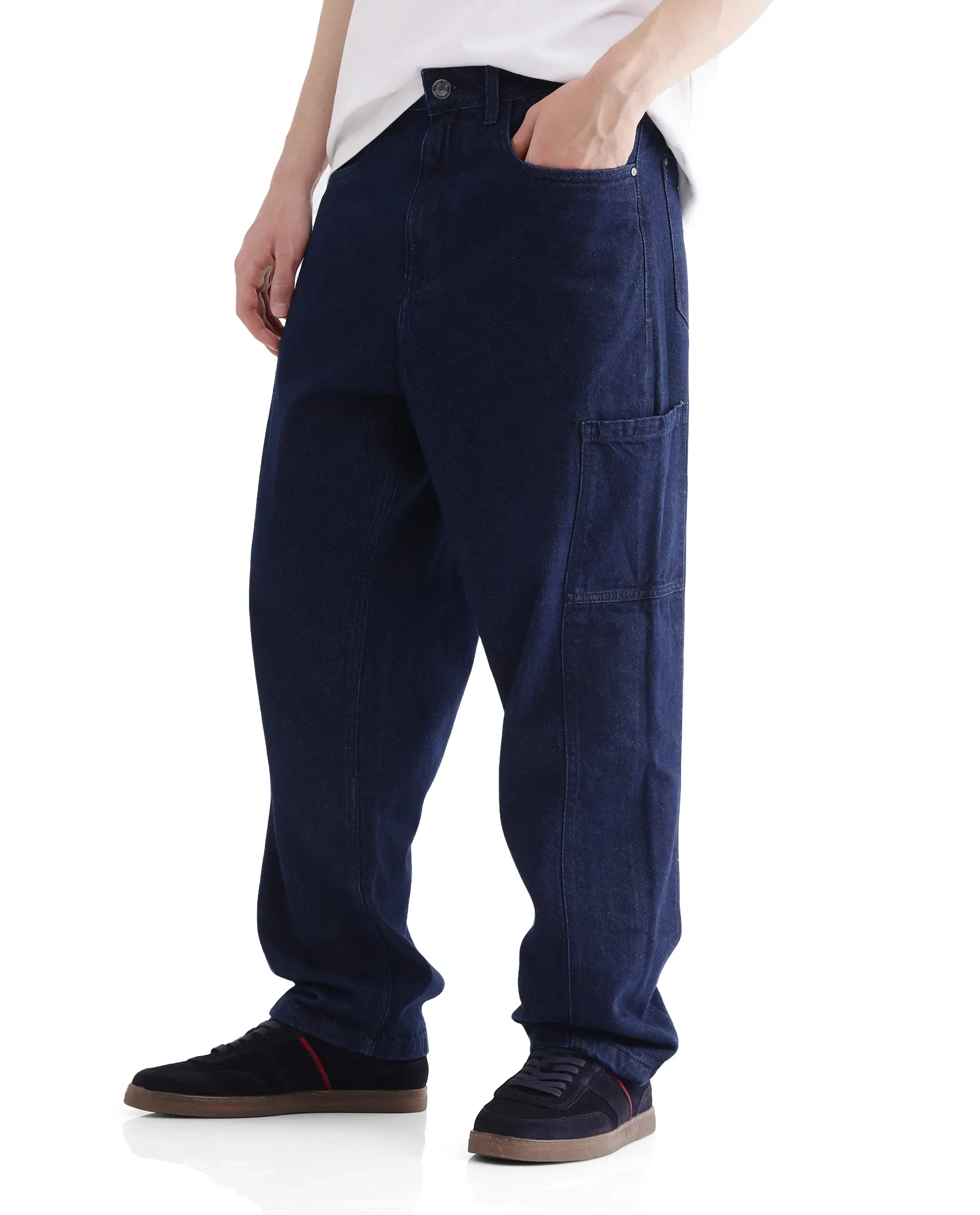 Rare Rabbit Men's Zedet Blue Cotton Plain Baggy Fit Jeans - Image 7