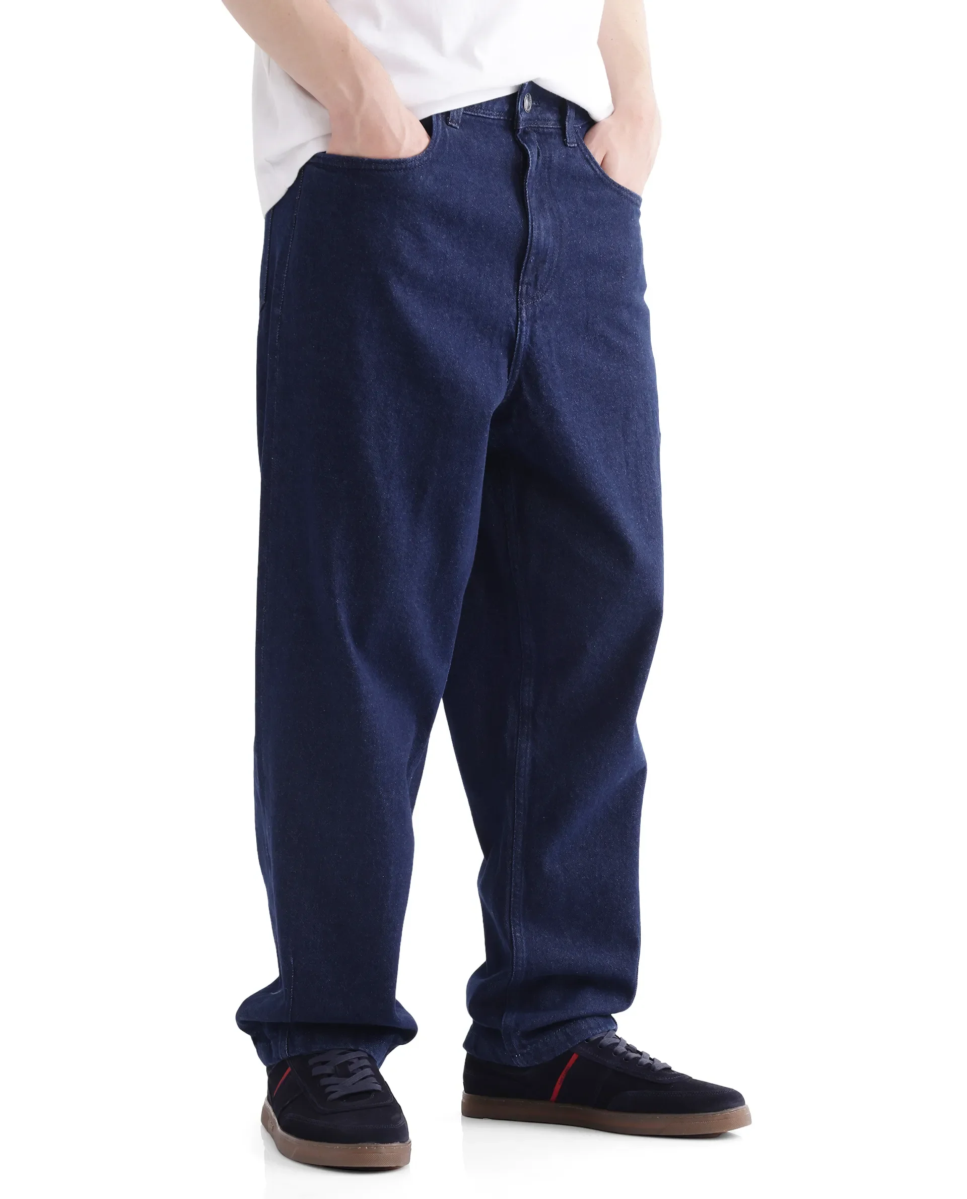 Rare Rabbit Men's Zedet Blue Cotton Plain Baggy Fit Jeans - Image 8