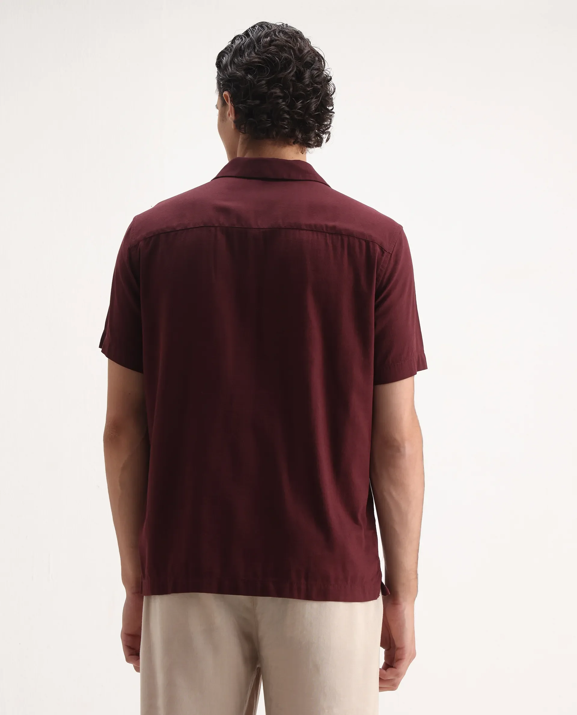 Rare Rabbit Men's Zedter-1 Dusky Maroon Cotton Blend Embroidered Relaxed Fit Half Sleeve Cuban Collar Shirt - Image 7
