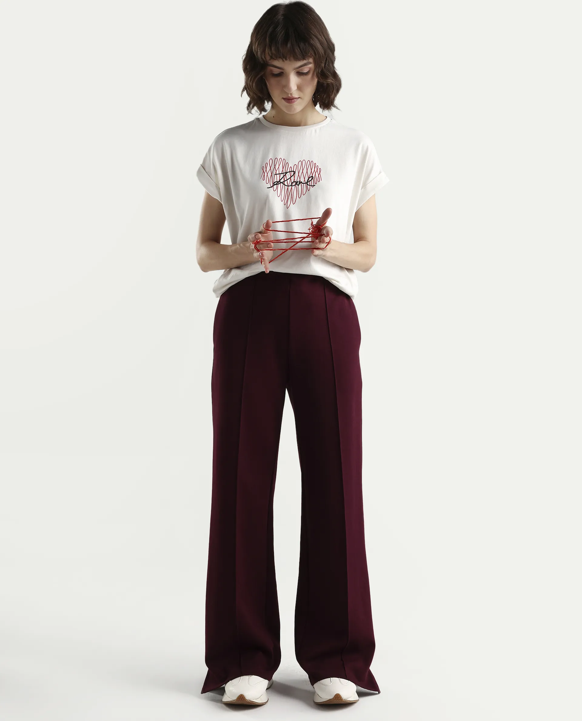 Rareism Women's Zeen Off White Cotton Half Sleeve Relaxed Fit Object Print T-Shirt - Image 2