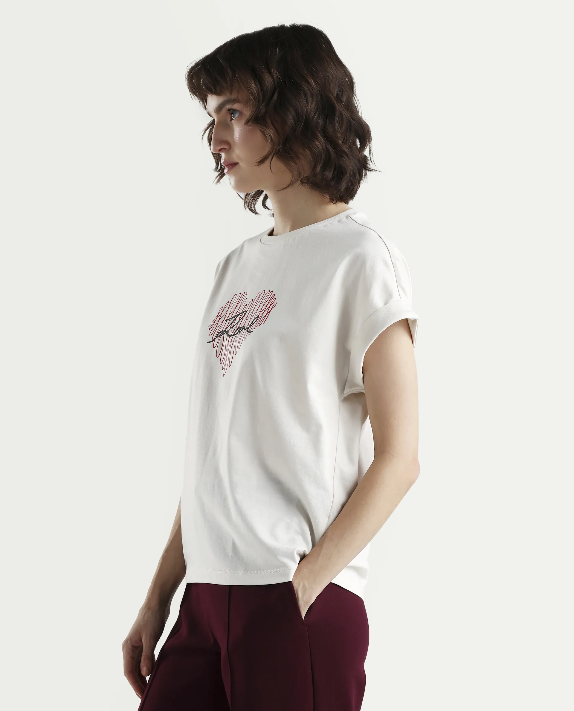 Rareism Women's Zeen Off White Cotton Half Sleeve Relaxed Fit Object Print T-Shirt - Image 5