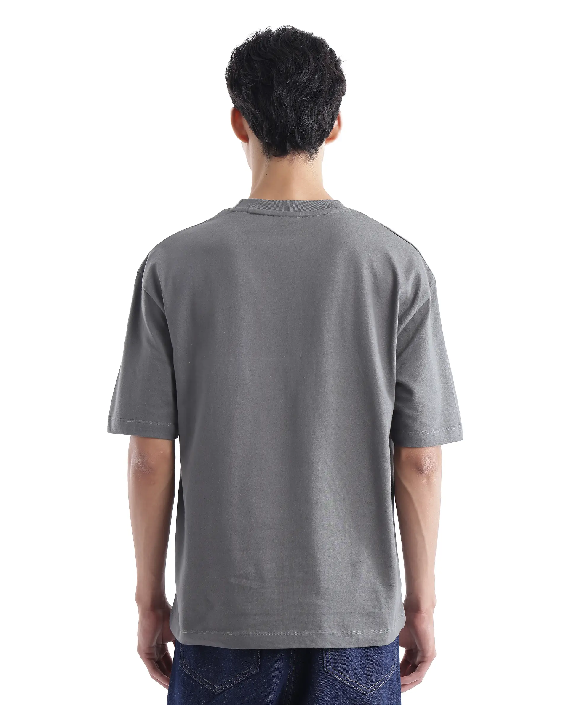 Rare Rabbit Men's Zee's Grey Cotton Graphic Print Oversized Fit Half Sleeve Crew Neck T-Shirt - Image 5