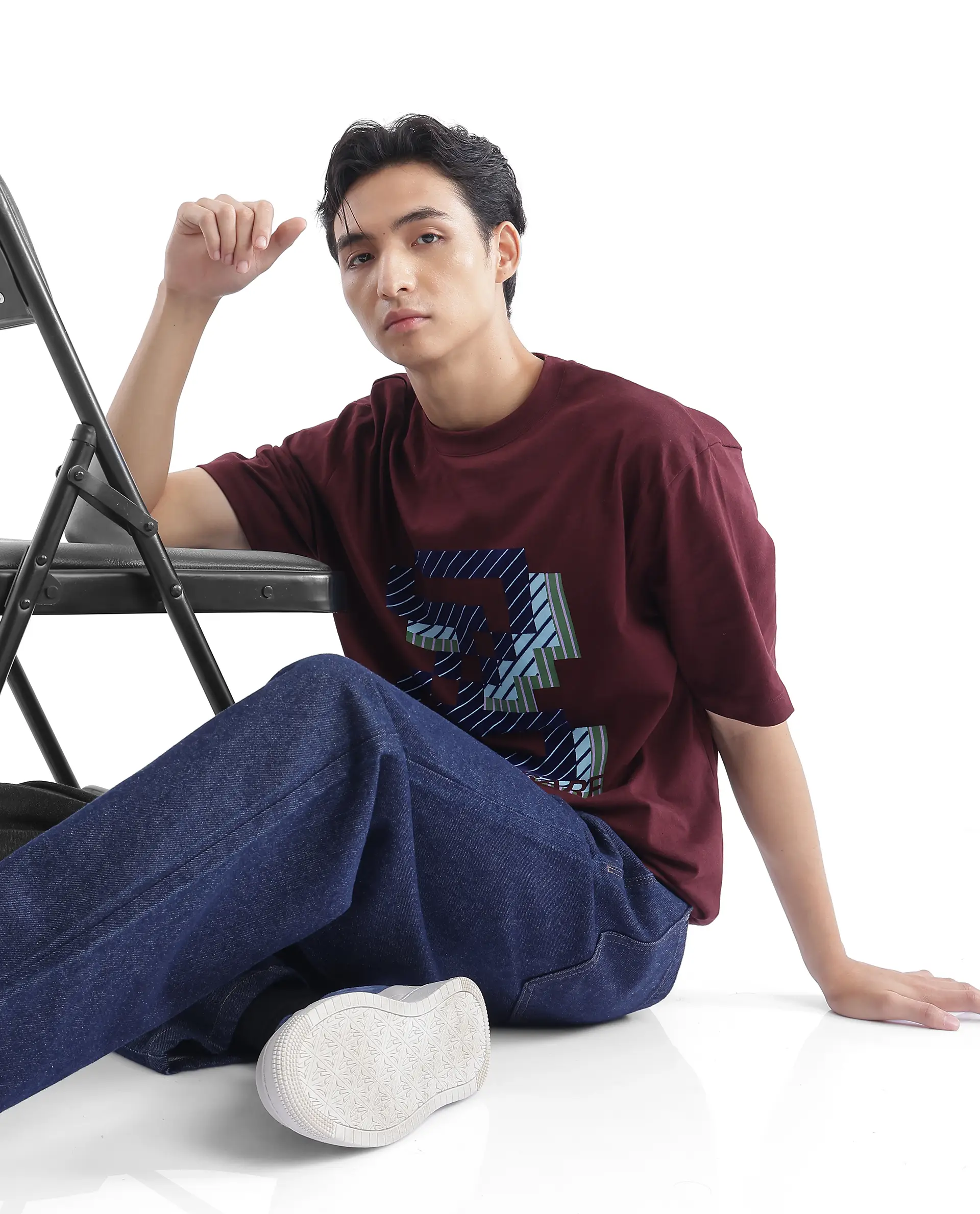 Rare Rabbit Men's Zee's Maroon Cotton Graphic Print Oversized Fit Half Sleeve Crew Neck T-Shirt - Image 3