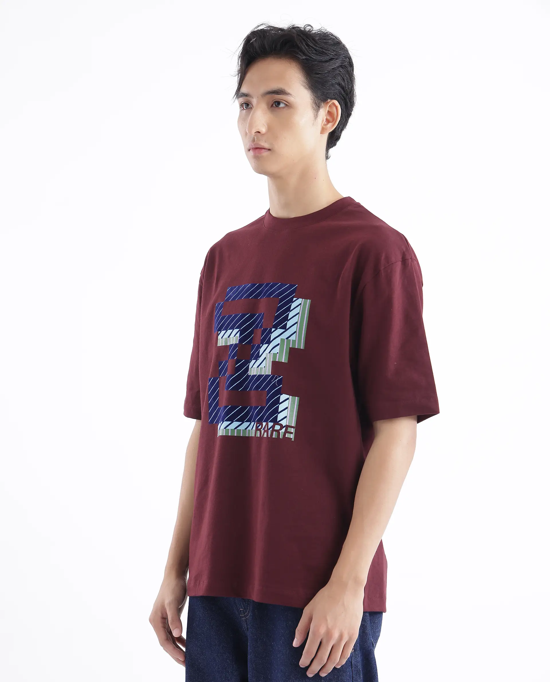 Rare Rabbit Men's Zee's Maroon Cotton Graphic Print Oversized Fit Half Sleeve Crew Neck T-Shirt - Image 4