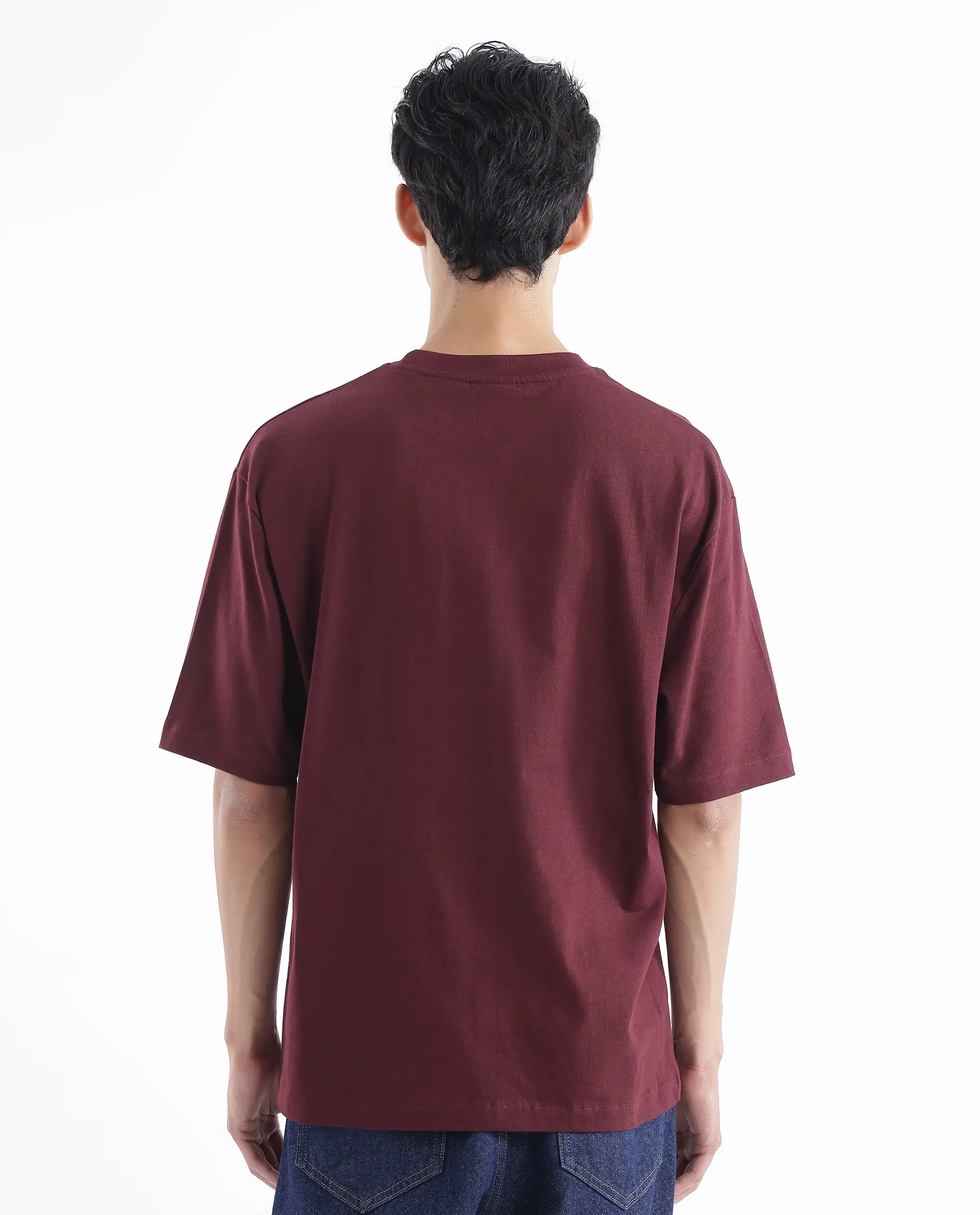 Rare Rabbit Men's Zee's Maroon Cotton Graphic Print Oversized Fit Half Sleeve Crew Neck T-Shirt - Image 5
