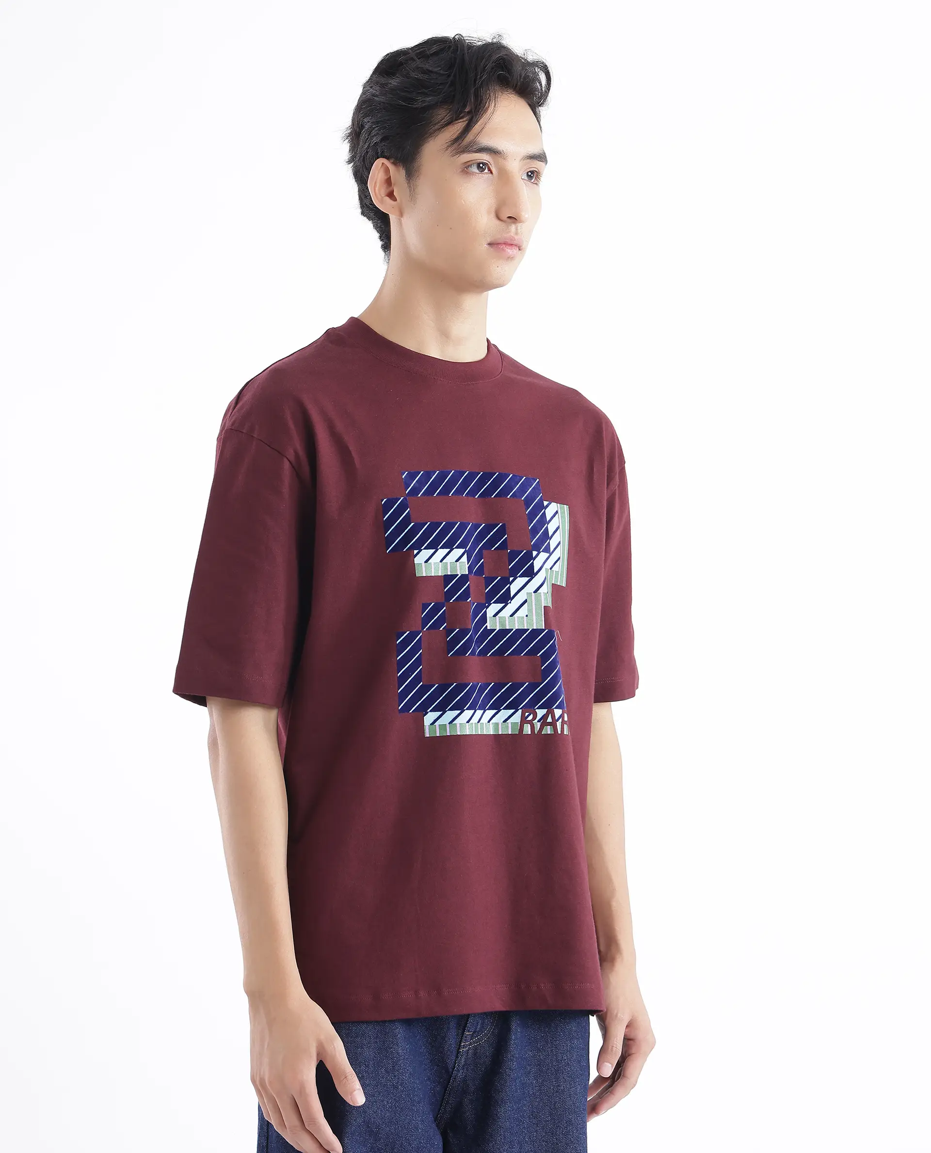 Rare Rabbit Men's Zee's Maroon Cotton Graphic Print Oversized Fit Half Sleeve Crew Neck T-Shirt - Image 6