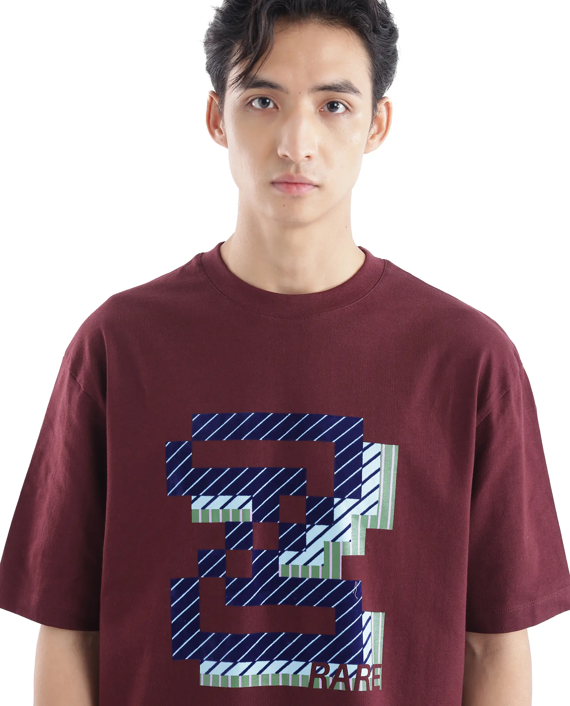 Rare Rabbit Men's Zee's Maroon Cotton Graphic Print Oversized Fit Half Sleeve Crew Neck T-Shirt - Image 8