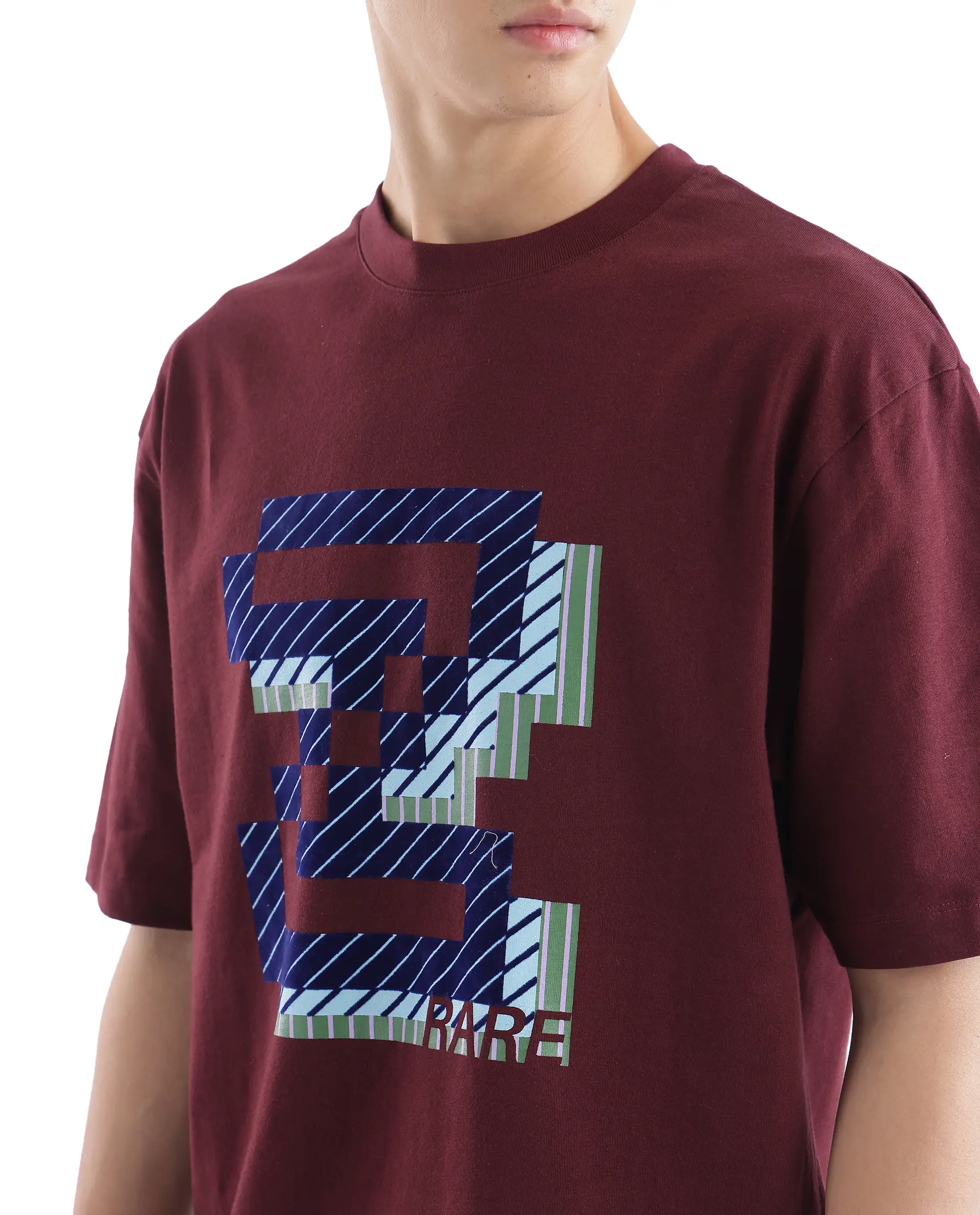 Rare Rabbit Men's Zee's Maroon Cotton Graphic Print Oversized Fit Half Sleeve Crew Neck T-Shirt - Image 9