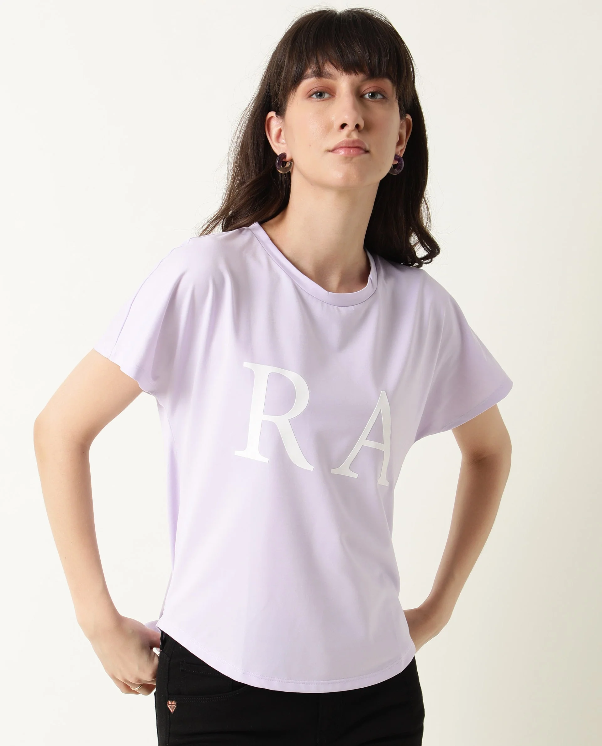 Rareism Women's Zeg Purple Cotton Crew Neck Graphic Print Regular Fit T-Shirt - Image 10