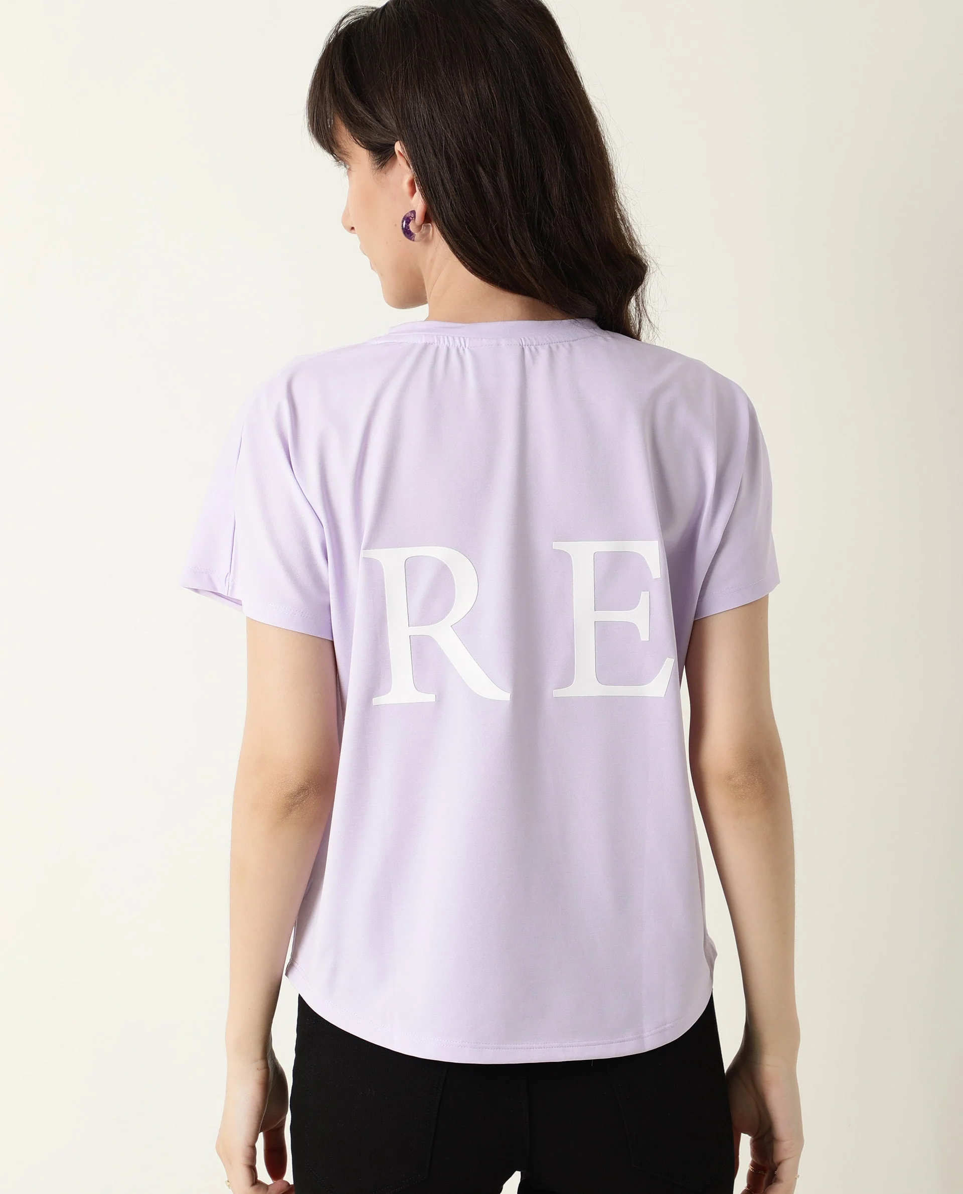 Rareism Women's Zeg Purple Cotton Crew Neck Graphic Print Regular Fit T-Shirt - Image 2
