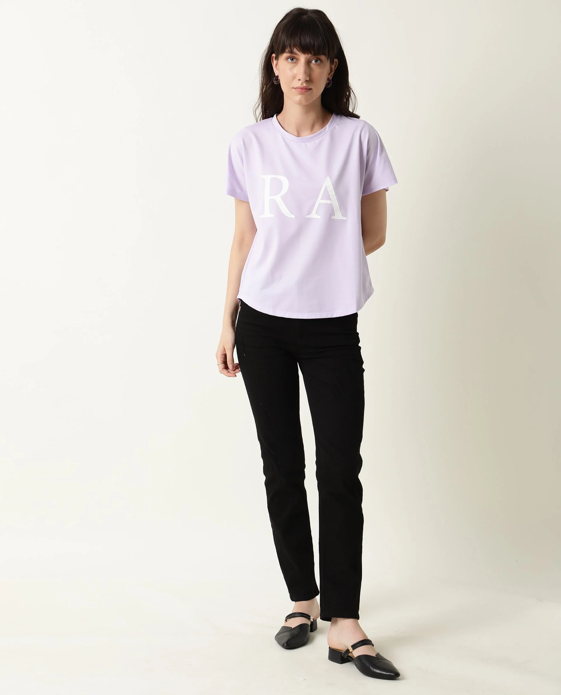 Rareism Women's Zeg Purple Cotton Crew Neck Graphic Print Regular Fit T-Shirt - Image 3