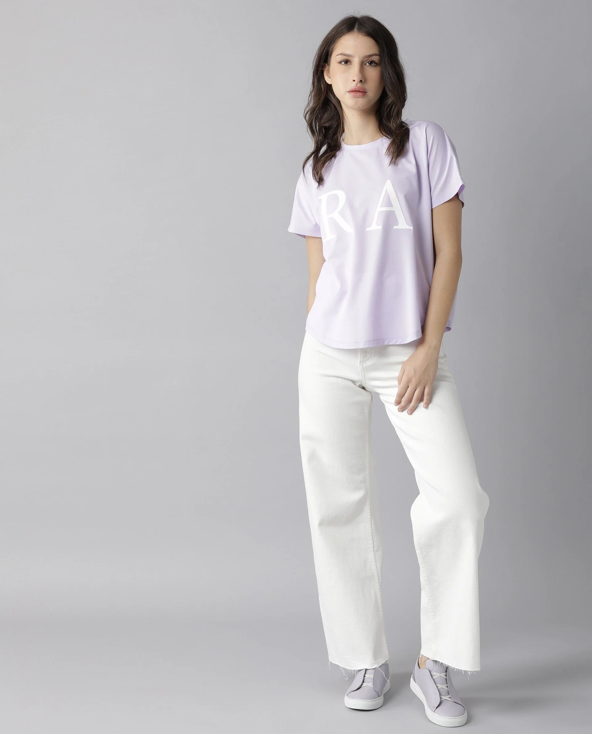 Rareism Women's Zeg Purple Cotton Crew Neck Graphic Print Regular Fit T-Shirt - Image 4