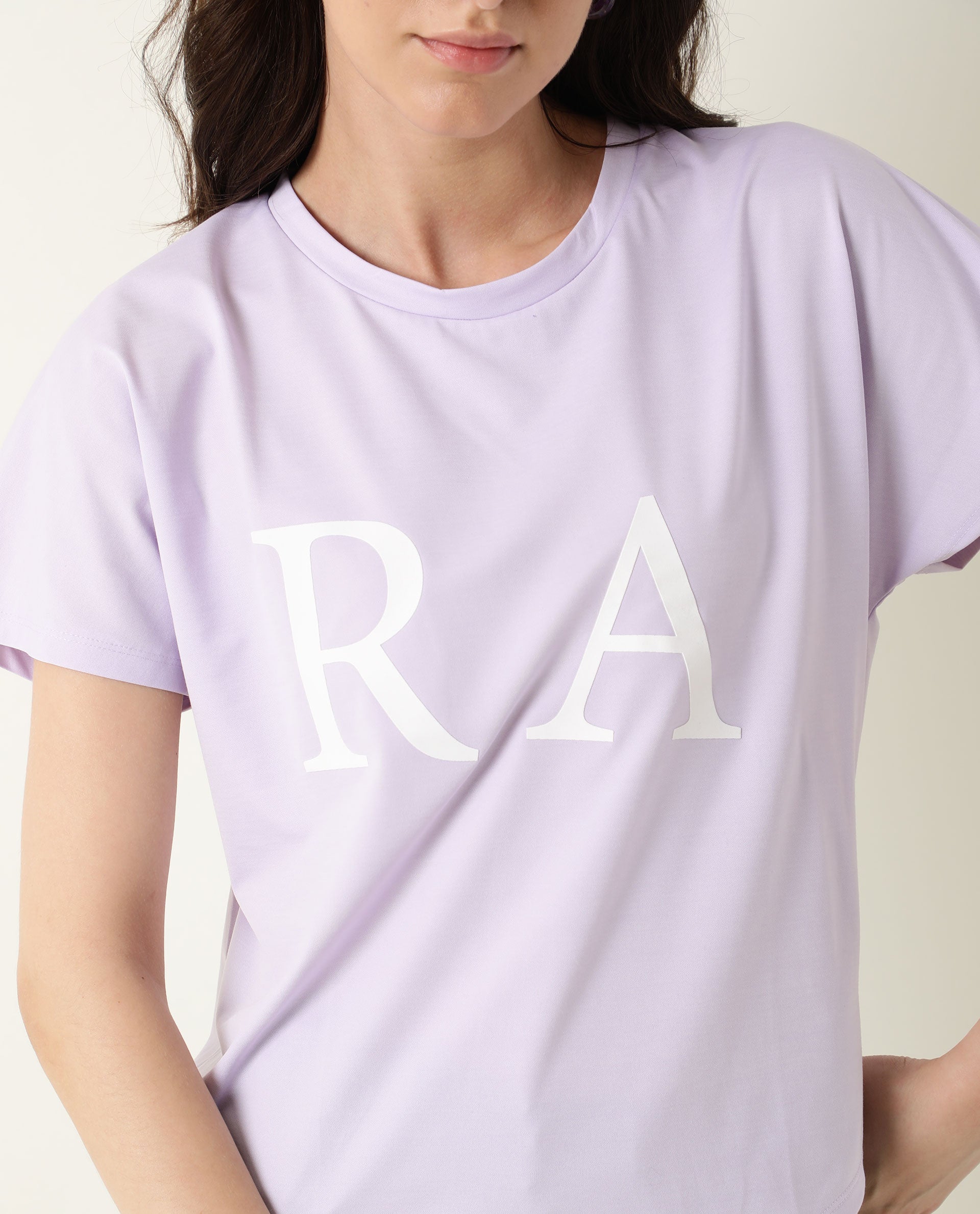 Rareism Women's Zeg Purple Cotton Crew Neck Graphic Print Regular Fit T-Shirt - Image 6