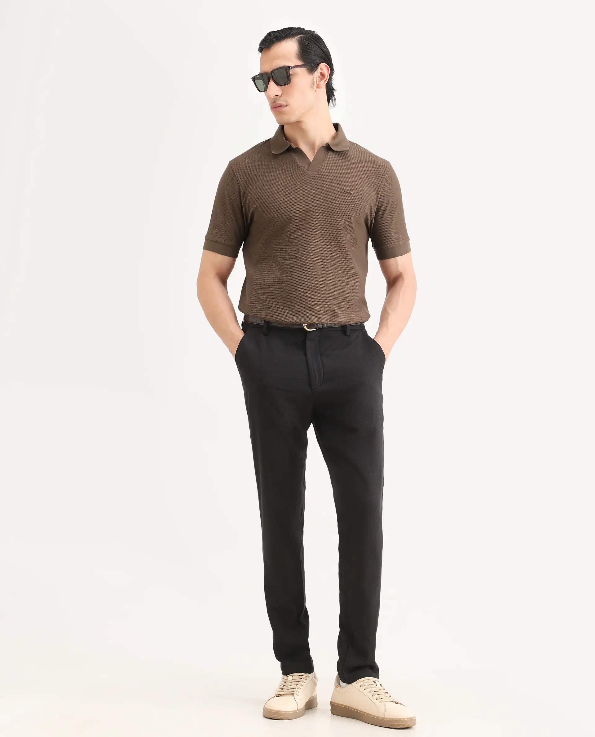 Rare Rabbit Men's Zego Dusky Brown Cotton Blend Fabric Half Sleeve Jonny Collar Regular Fit Plain Polo - Image 2