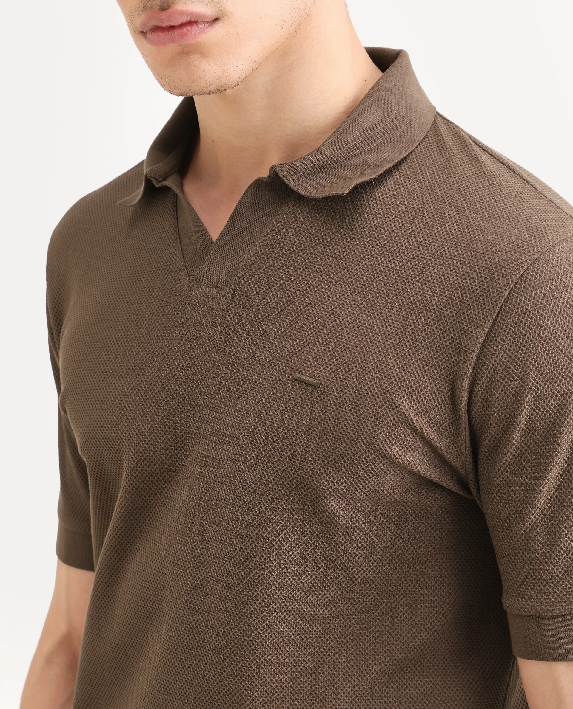 Rare Rabbit Men's Zego Dusky Brown Cotton Blend Fabric Half Sleeve Jonny Collar Regular Fit Plain Polo - Image 3