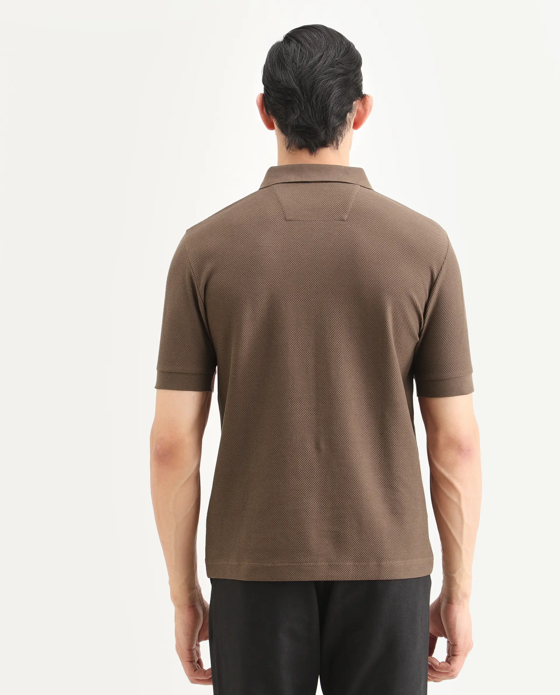 Rare Rabbit Men's Zego Dusky Brown Cotton Blend Fabric Half Sleeve Jonny Collar Regular Fit Plain Polo - Image 7
