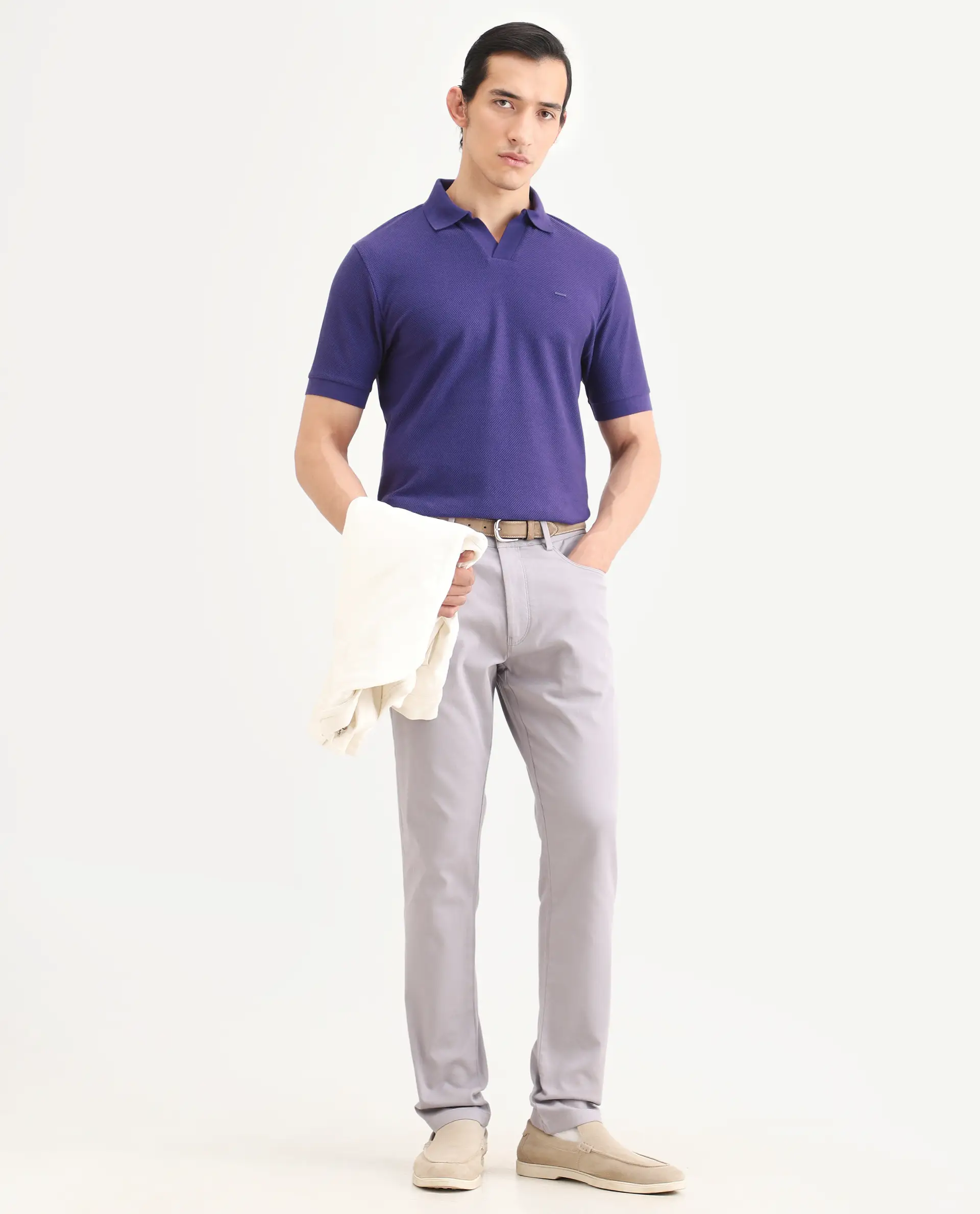Rare Rabbit Men's Zego Flouroscent Purple Cotton Blend Fabric Half Sleeve Jonny Collar Regular Fit Plain Polo - Image 2
