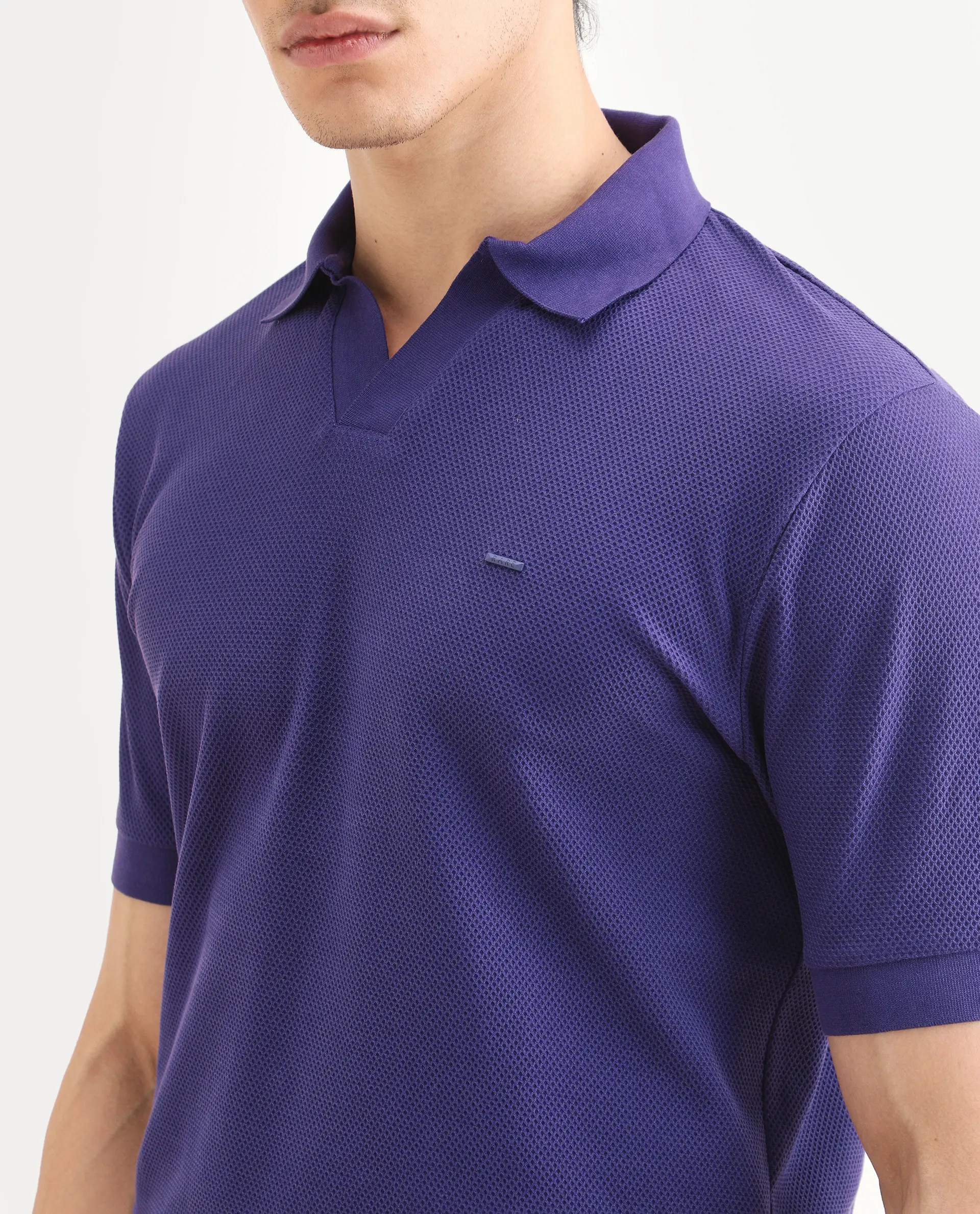 Rare Rabbit Men's Zego Flouroscent Purple Cotton Blend Fabric Half Sleeve Jonny Collar Regular Fit Plain Polo - Image 3